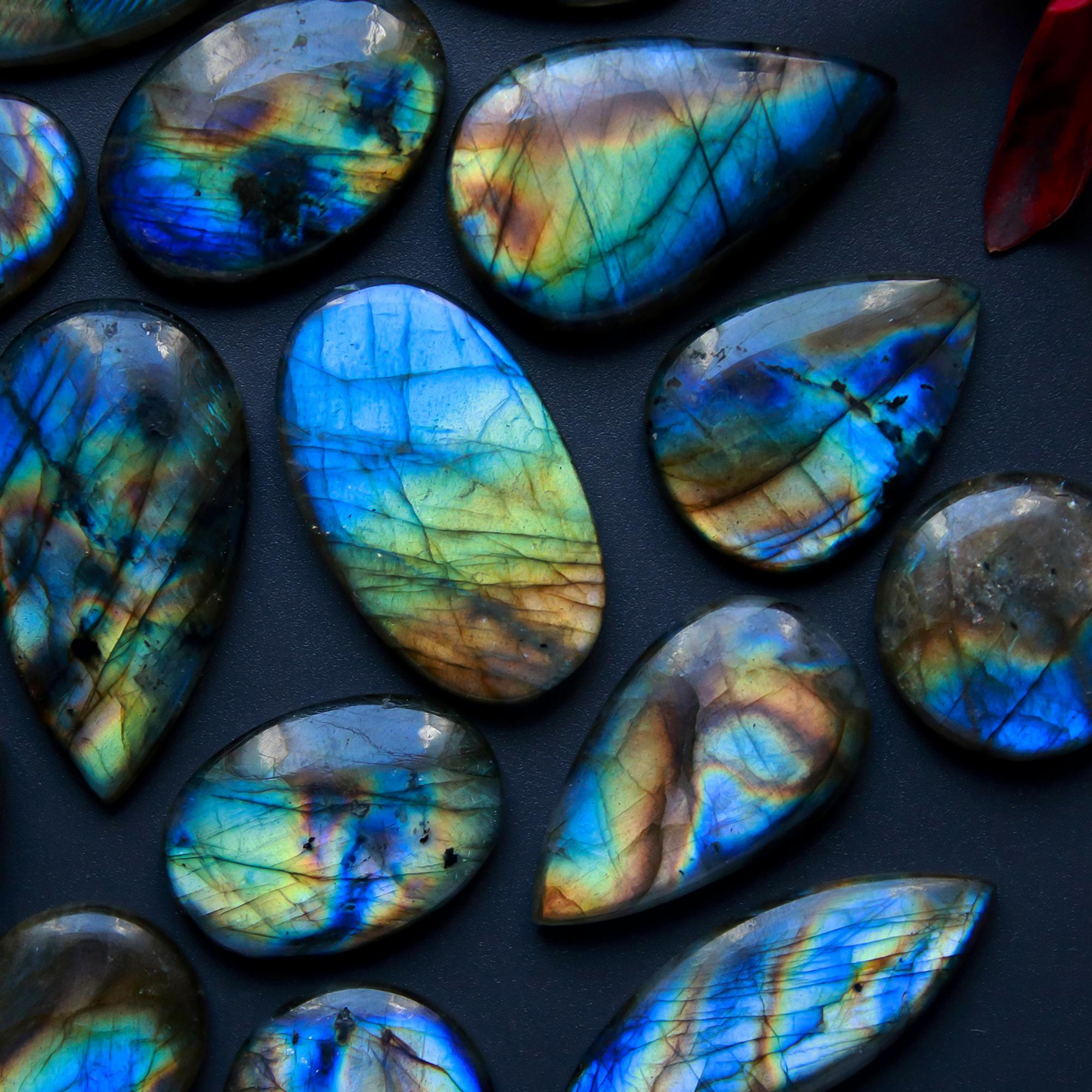 17 Pcs 328 Cts Natural Blue Labradorite Gemstone Cabochon Semi Precious Wholesale Lot Handmade Jewelry Making Supplies Pendant For Her 39x12 24x13mm13810