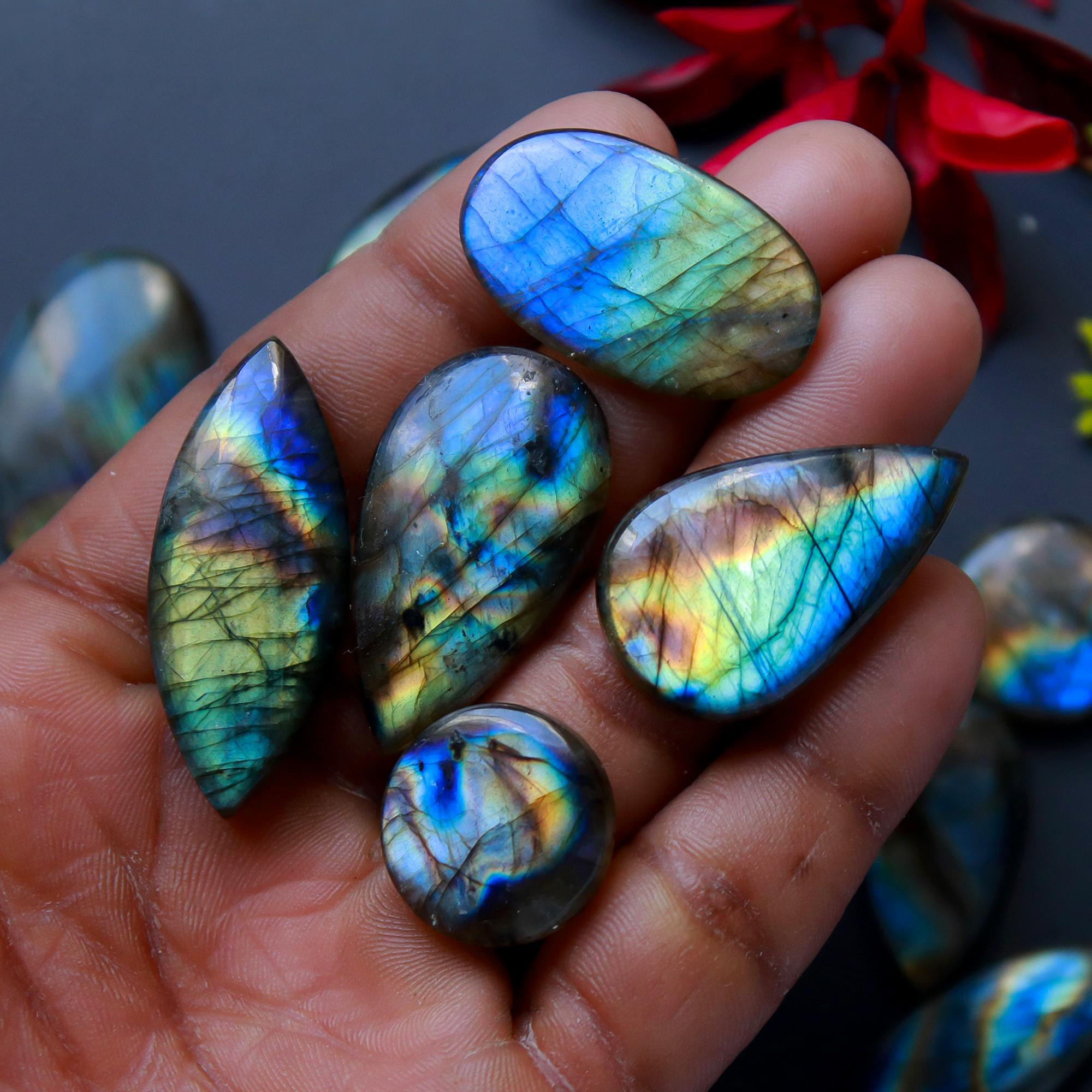 17 Pcs 328 Cts Natural Blue Labradorite Gemstone Cabochon Semi Precious Wholesale Lot Handmade Jewelry Making Supplies Pendant For Her 39x12 24x13mm13810
