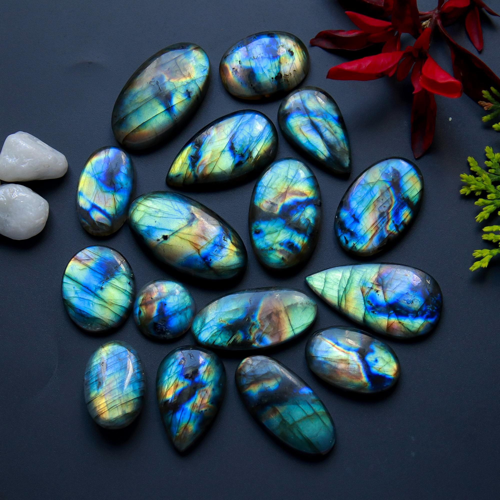 15 Pcs 454 Cts Natural Blue Labradorite Gemstone Cabochon Semi Precious Wholesale Lot Handmade Jewelry Making Supplies Pendant For Her 41x13 29x20mm13817