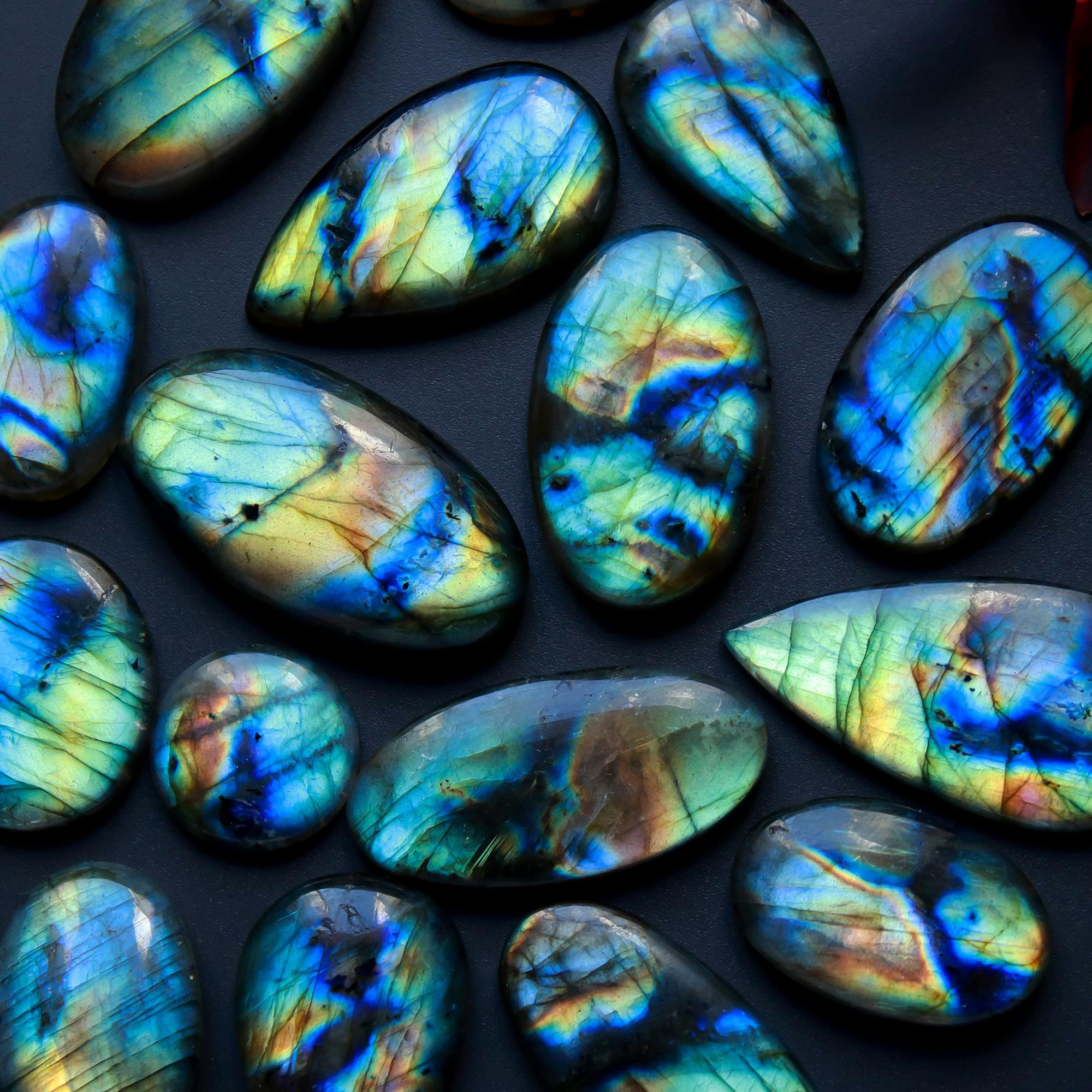 15 Pcs 454 Cts Natural Blue Labradorite Gemstone Cabochon Semi Precious Wholesale Lot Handmade Jewelry Making Supplies Pendant For Her 41x13 29x20mm13817