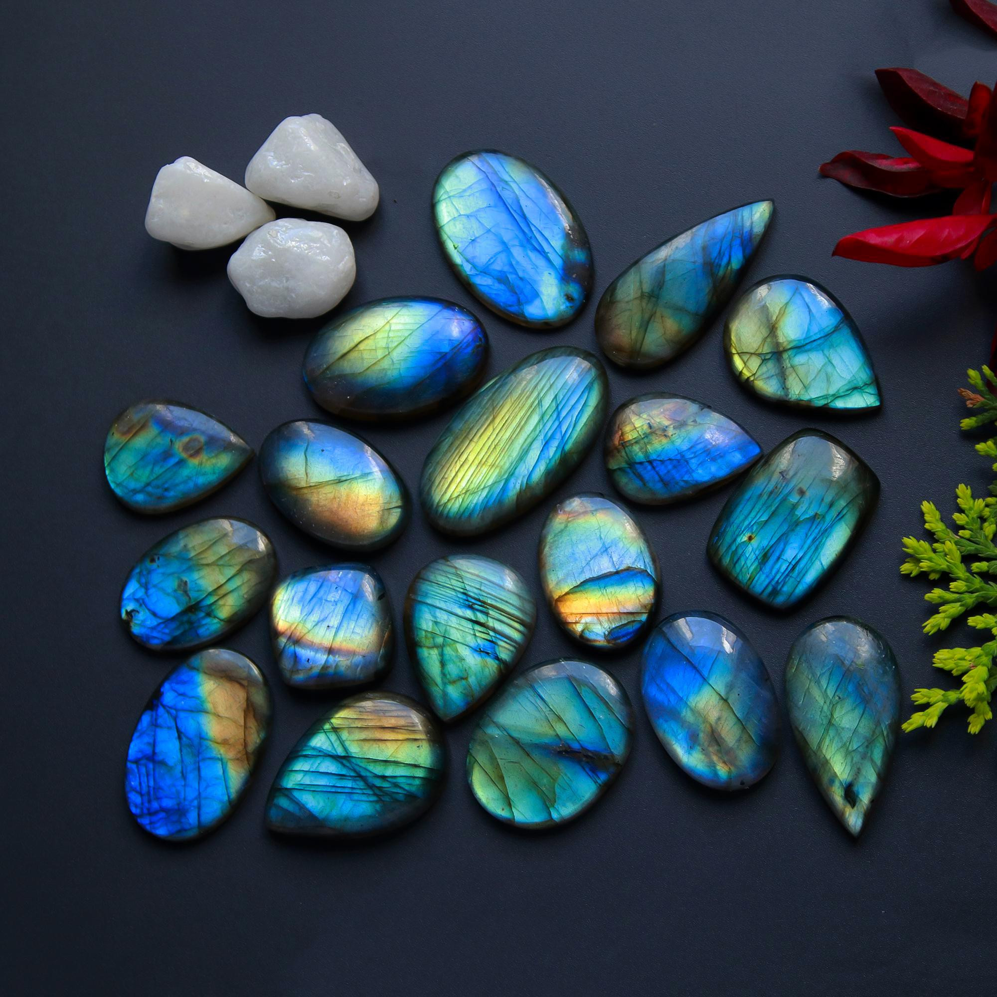 18 Pcs 333 Cts Natural Blue Labradorite Gemstone Cabochon Semi Precious Wholesale Lot Handmade Jewelry Making Supplies Pendant For Her 31x19 18x18mm13812