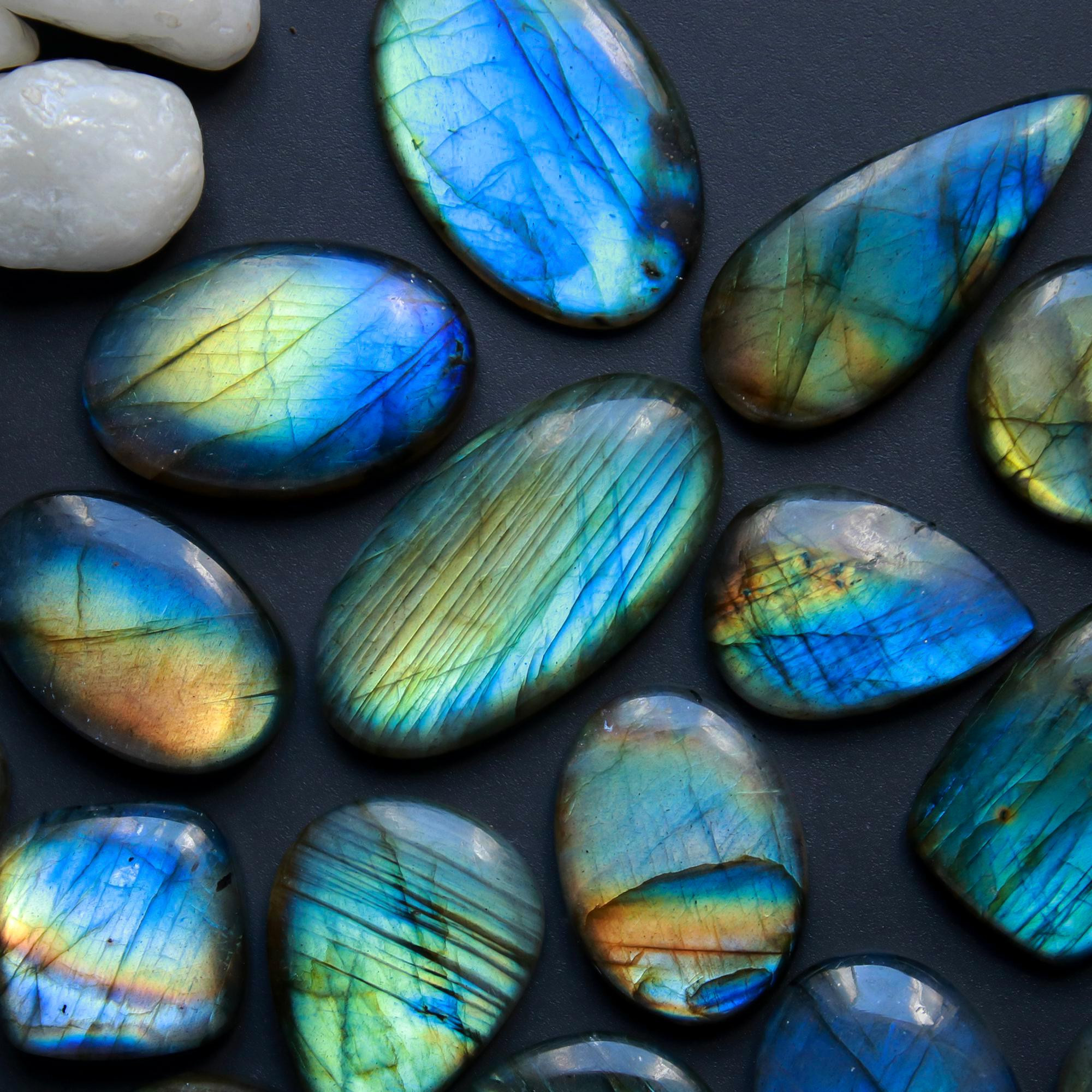 18 Pcs 333 Cts Natural Blue Labradorite Gemstone Cabochon Semi Precious Wholesale Lot Handmade Jewelry Making Supplies Pendant For Her 31x19 18x18mm13812