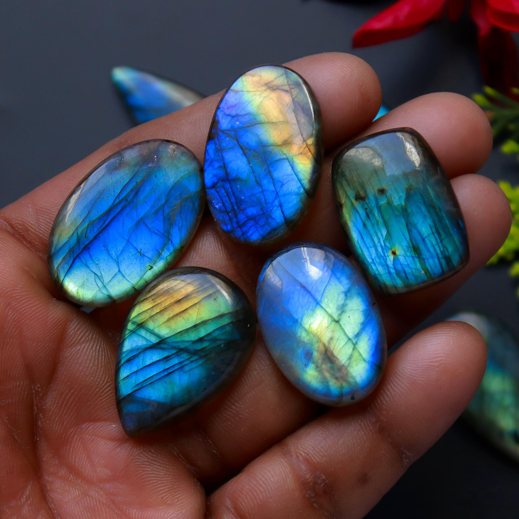 18 Pcs 333 Cts Natural Blue Labradorite Gemstone Cabochon Semi Precious Wholesale Lot Handmade Jewelry Making Supplies Pendant For Her 31x19 18x18mm13812