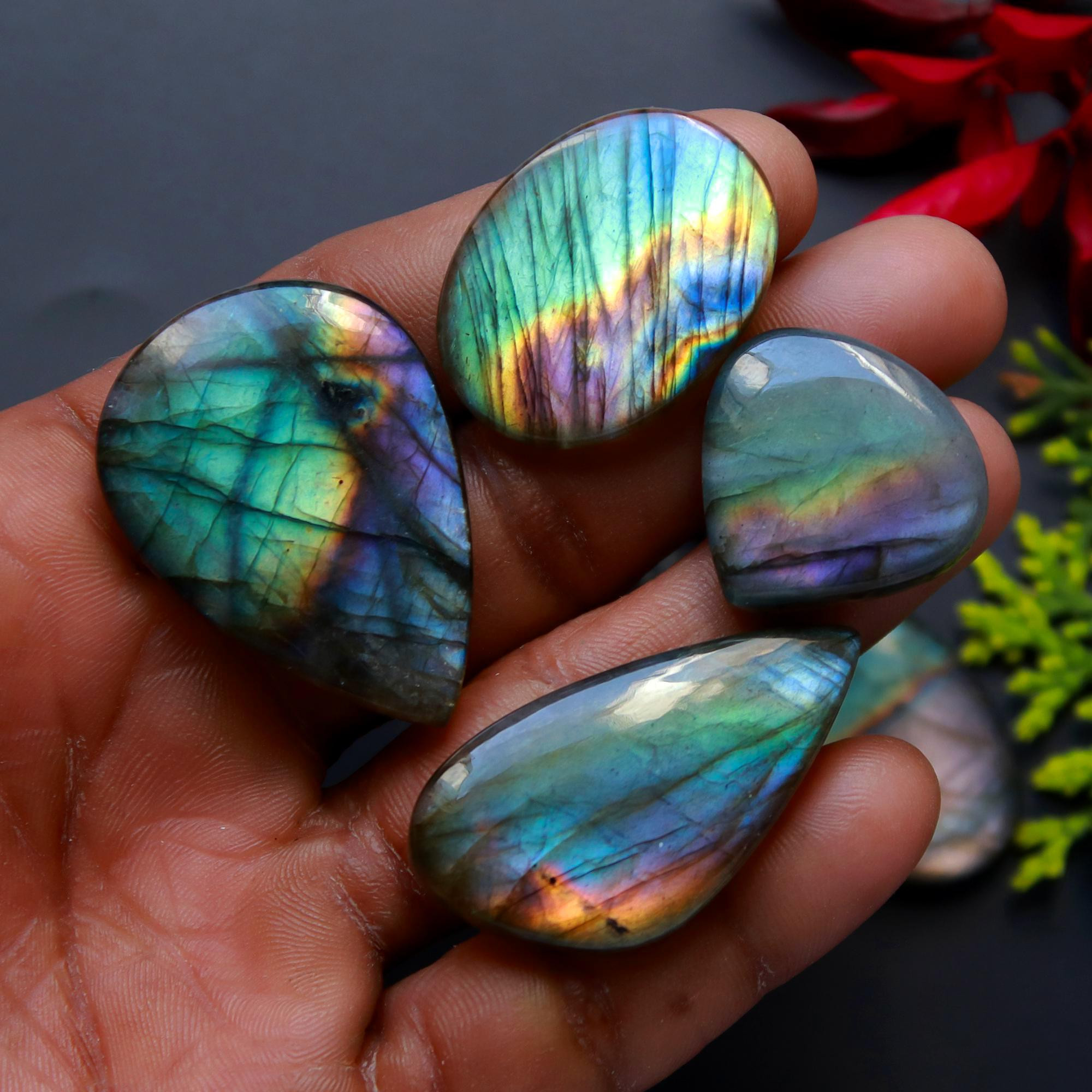 7 Pcs 224 Cts Natural Blue Labradorite Gemstone Cabochon Semi Precious Wholesale Lot Handmade Jewelry Making Supplies Pendant For Her 40x28 22x24mm13813