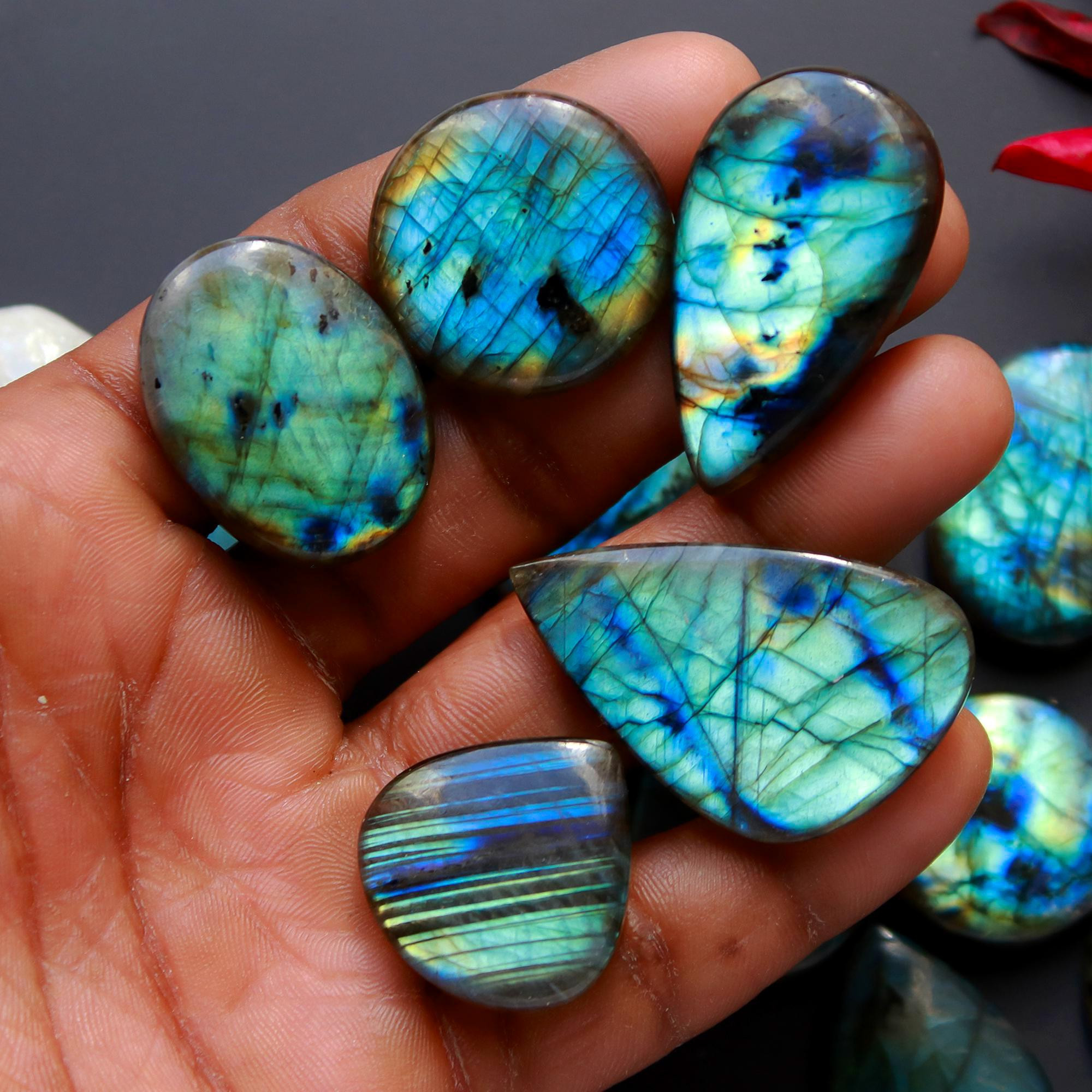 15 Pcs 454 Cts Natural Blue Labradorite Gemstone Cabochon Semi Precious Wholesale Lot Handmade Jewelry Making Supplies Pendant For Her 41x13 29x20mm13817