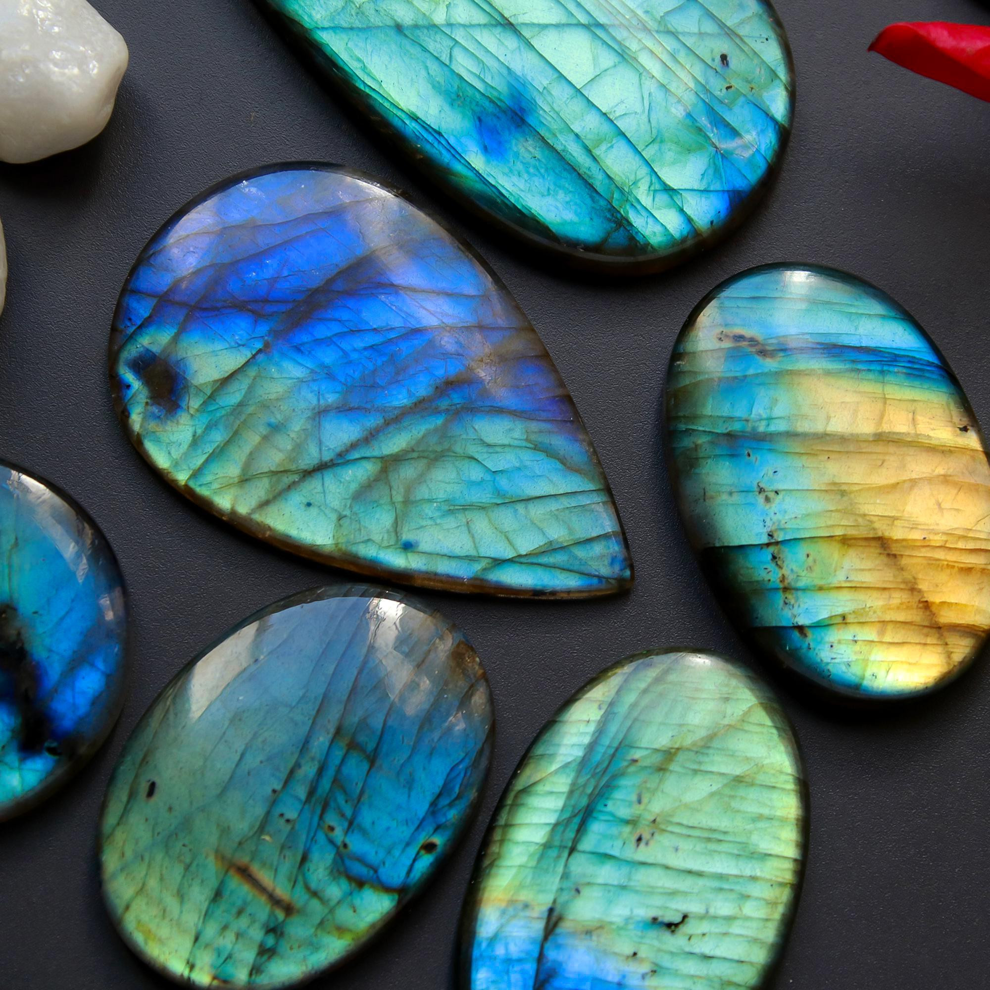 6 Pcs 298 Cts Natural Blue Labradorite Gemstone Cabochon Semi Precious Wholesale Lot Handmade Jewelry Making Supplies Pendant For Her 58x32 32x32mm13818