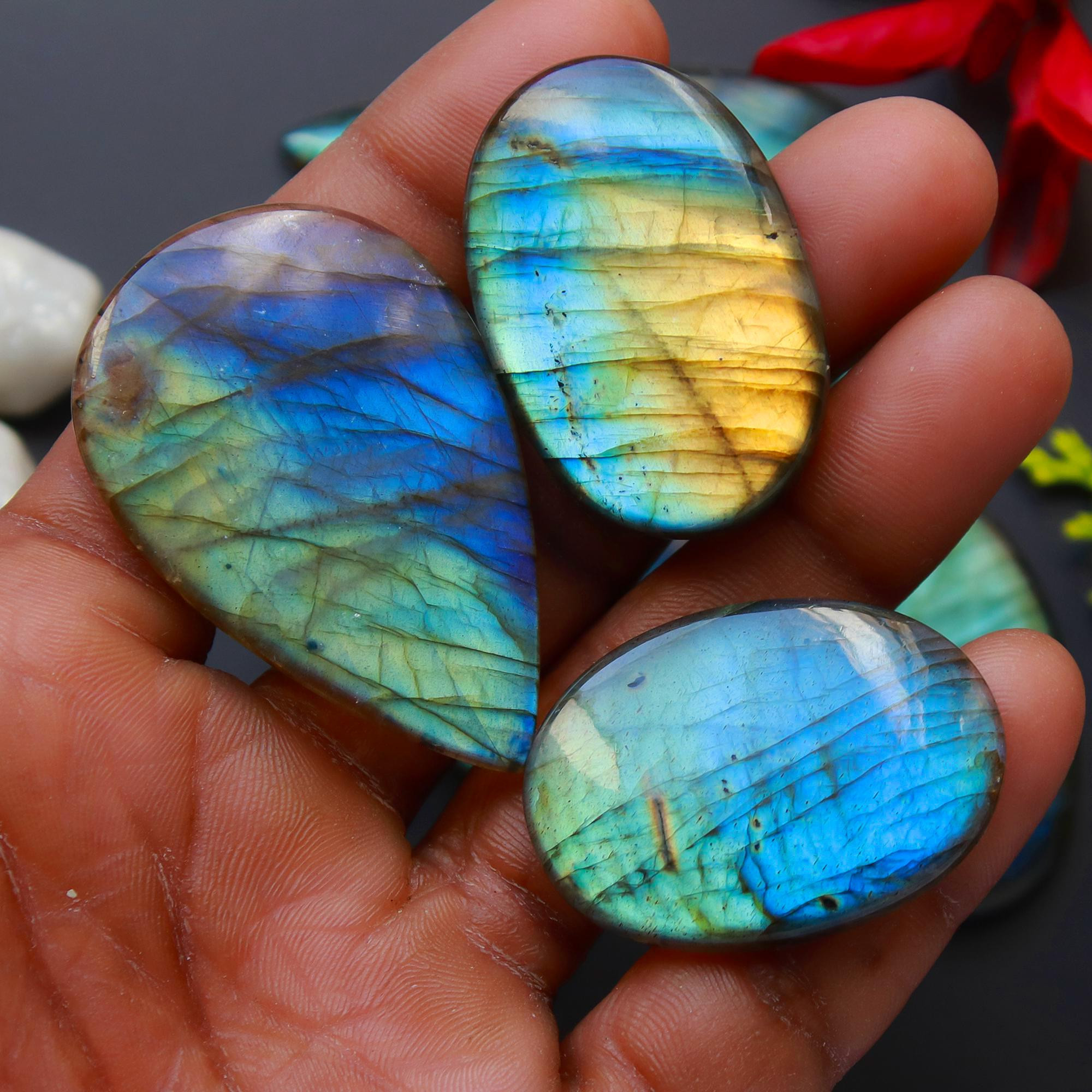 6 Pcs 298 Cts Natural Blue Labradorite Gemstone Cabochon Semi Precious Wholesale Lot Handmade Jewelry Making Supplies Pendant For Her 58x32 32x32mm13818