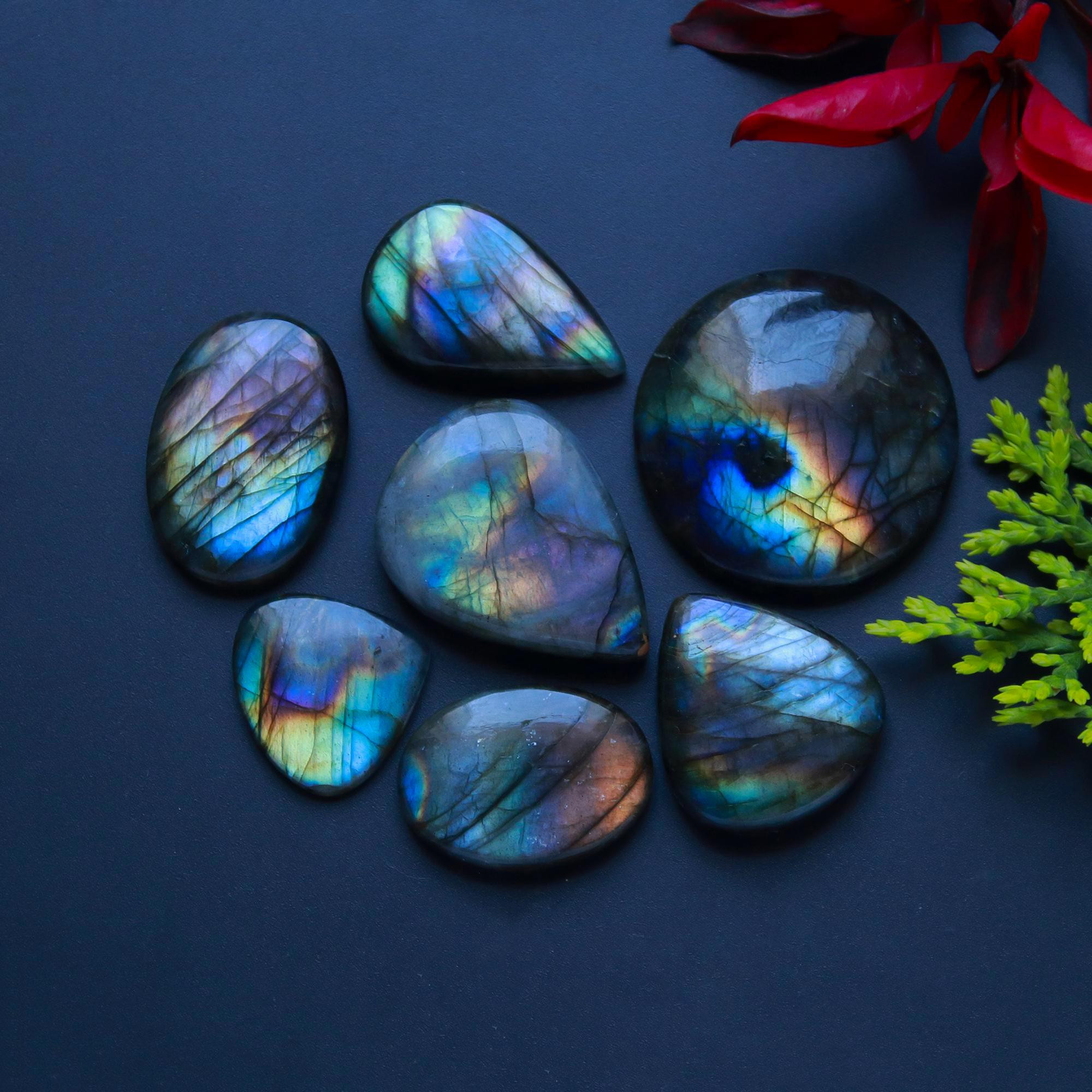 7 Pcs 143 Cts Natural Blue Labradorite Gemstone Cabochon Semi Precious Wholesale Lot Handmade Jewelry Making Supplies Pendant For Her 30x30 27x25mm13819
