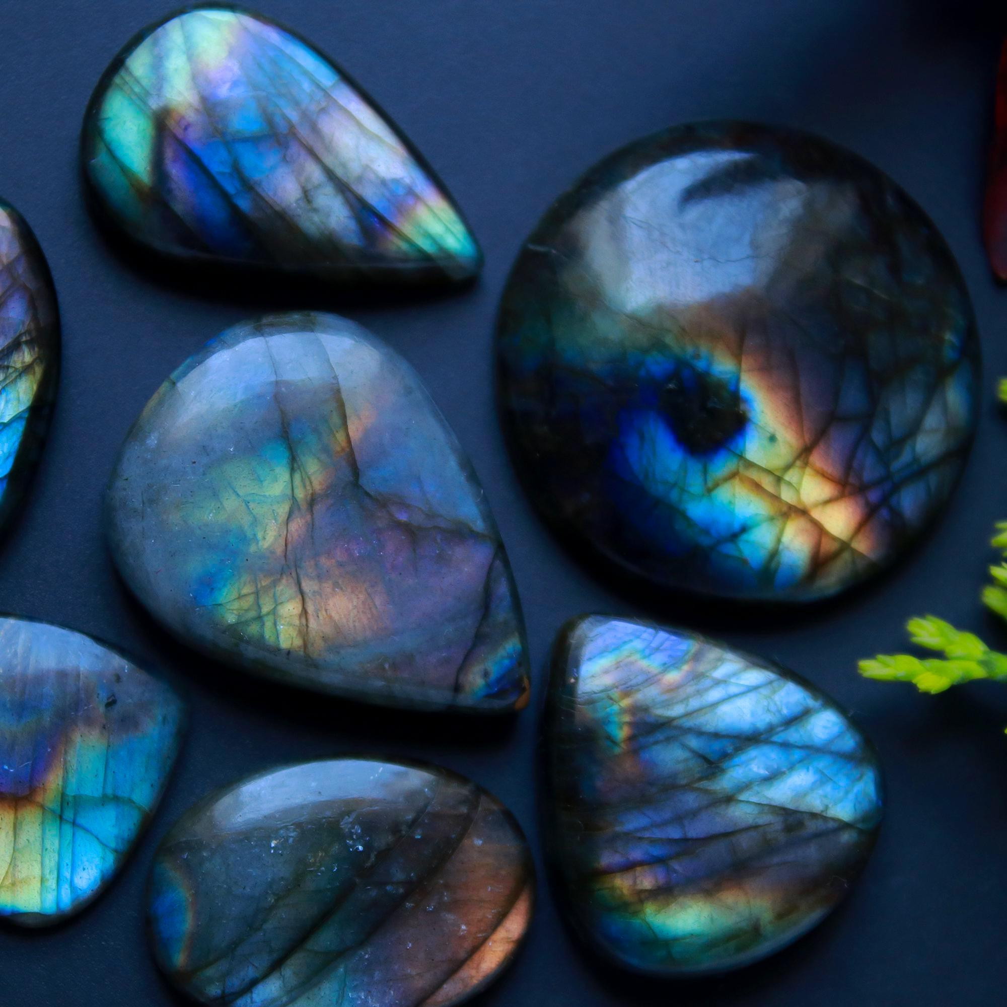 7 Pcs 143 Cts Natural Blue Labradorite Gemstone Cabochon Semi Precious Wholesale Lot Handmade Jewelry Making Supplies Pendant For Her 30x30 27x25mm13819