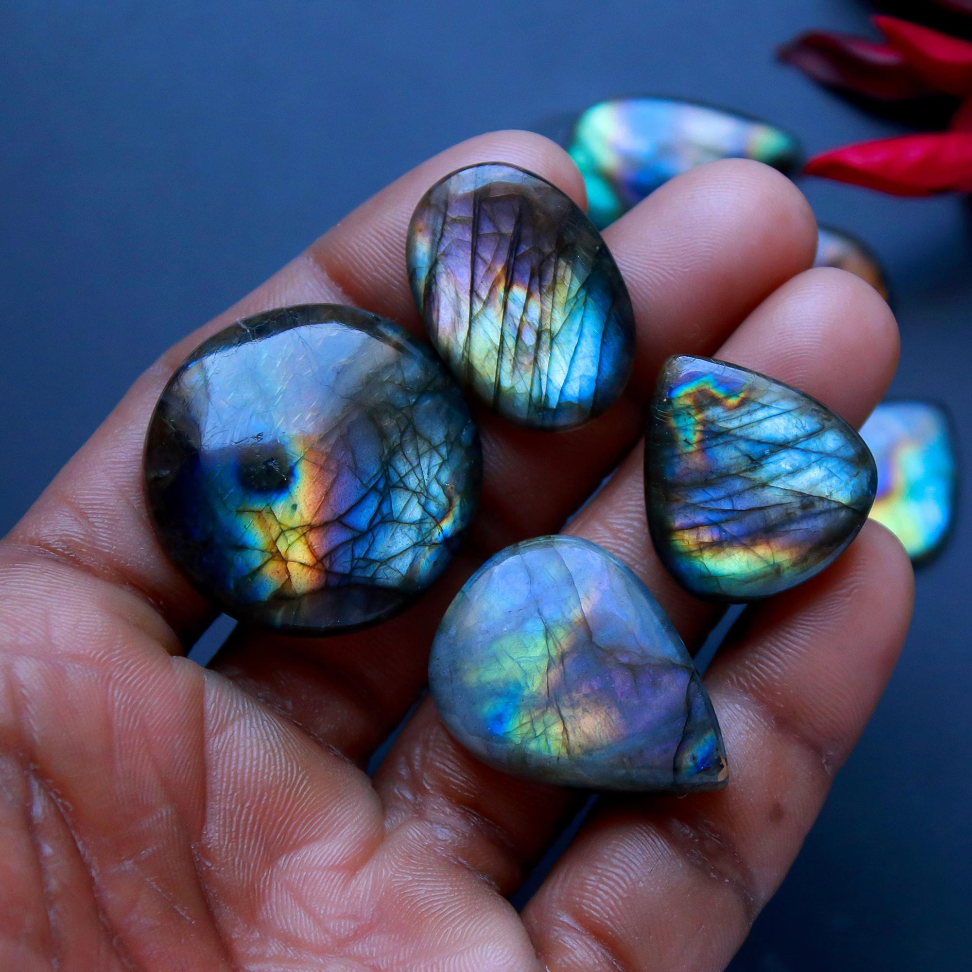7 Pcs 143 Cts Natural Blue Labradorite Gemstone Cabochon Semi Precious Wholesale Lot Handmade Jewelry Making Supplies Pendant For Her 30x30 27x25mm13819