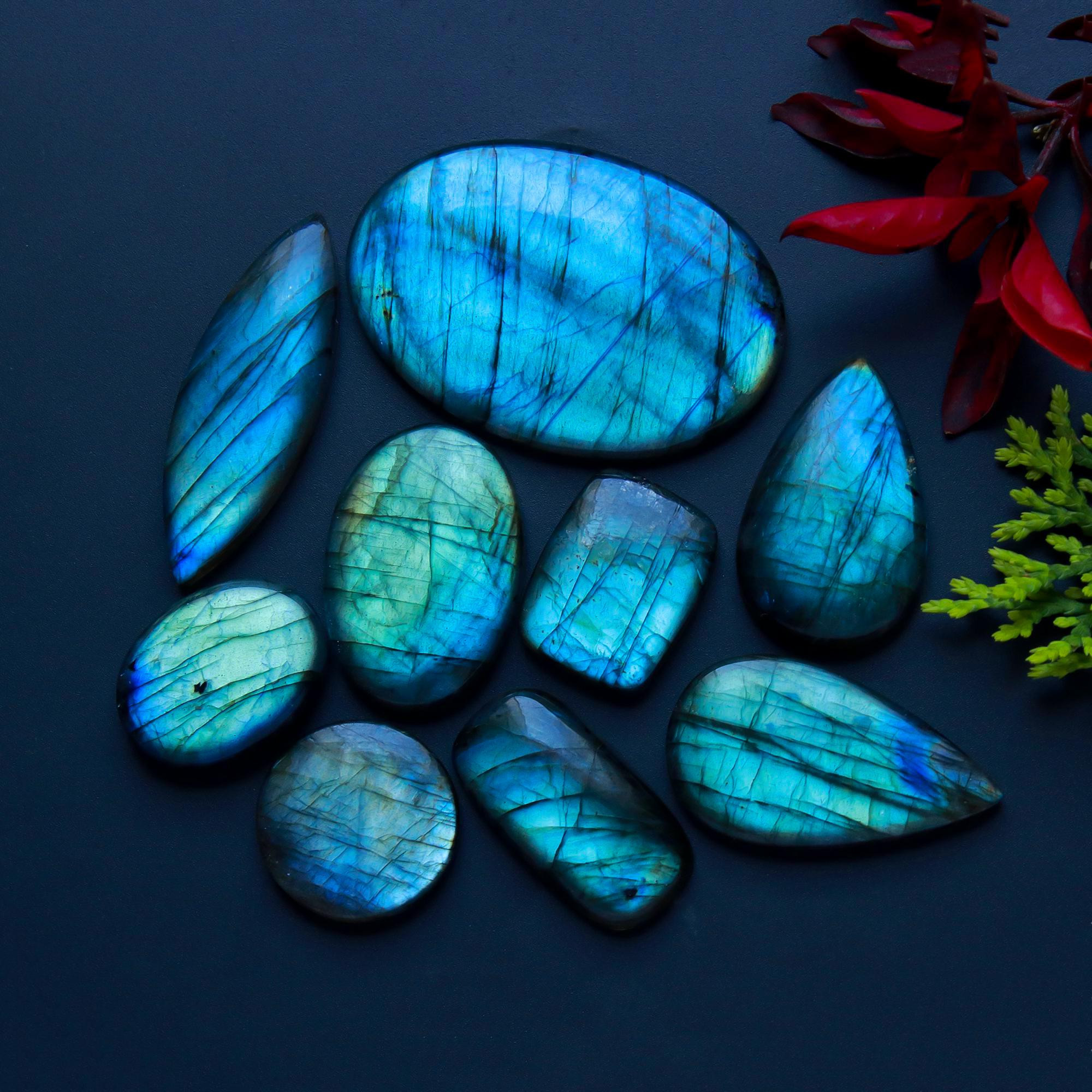 9 Pcs 345 Cts Natural Blue Labradorite Gemstone Cabochon Semi Precious Wholesale Lot Handmade Jewelry Making Supplies Pendant For Her 50x45 23x18mm13821