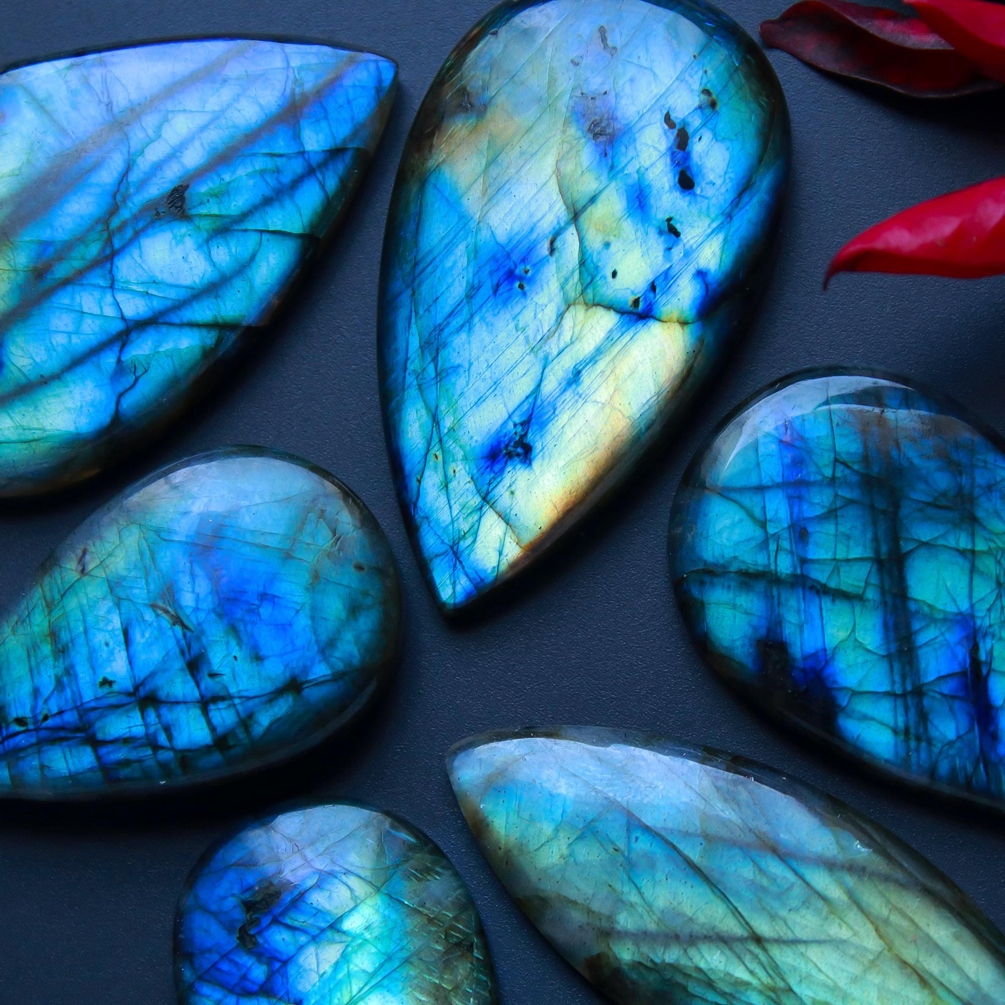 6 Pcs 304 Cts Natural Blue Labradorite Gemstone Cabochon Semi Precious Wholesale Lot Handmade Jewelry Making Supplies Pendant For Her 51x30 37x20mm13824