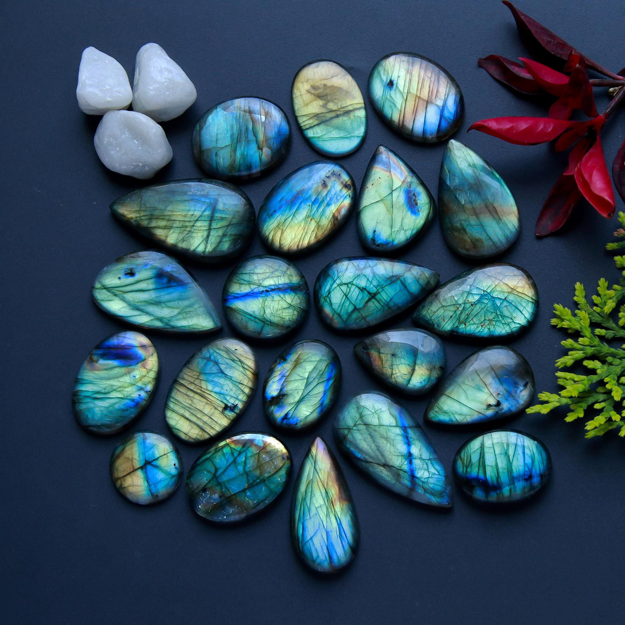 21 Pcs 366 Cts Natural Blue Labradorite Gemstone Cabochon Semi Precious Wholesale Lot Handmade Jewelry Making Supplies Pendant For Her 31x18 20x12mm13825