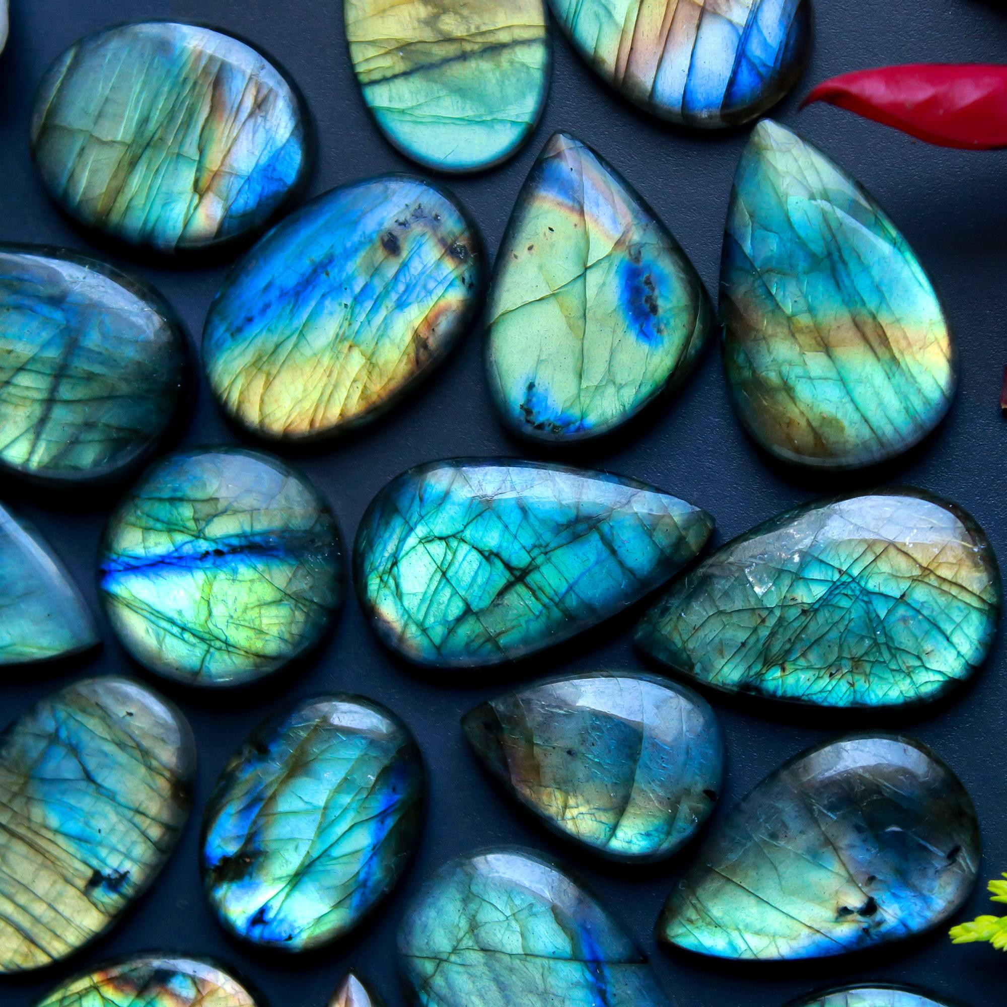 21 Pcs 366 Cts Natural Blue Labradorite Gemstone Cabochon Semi Precious Wholesale Lot Handmade Jewelry Making Supplies Pendant For Her 31x18 20x12mm13825