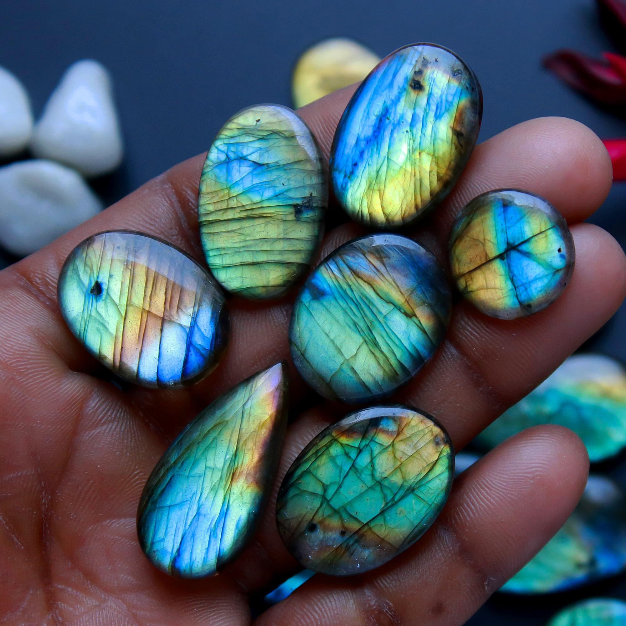 21 Pcs 366 Cts Natural Blue Labradorite Gemstone Cabochon Semi Precious Wholesale Lot Handmade Jewelry Making Supplies Pendant For Her 31x18 20x12mm13825