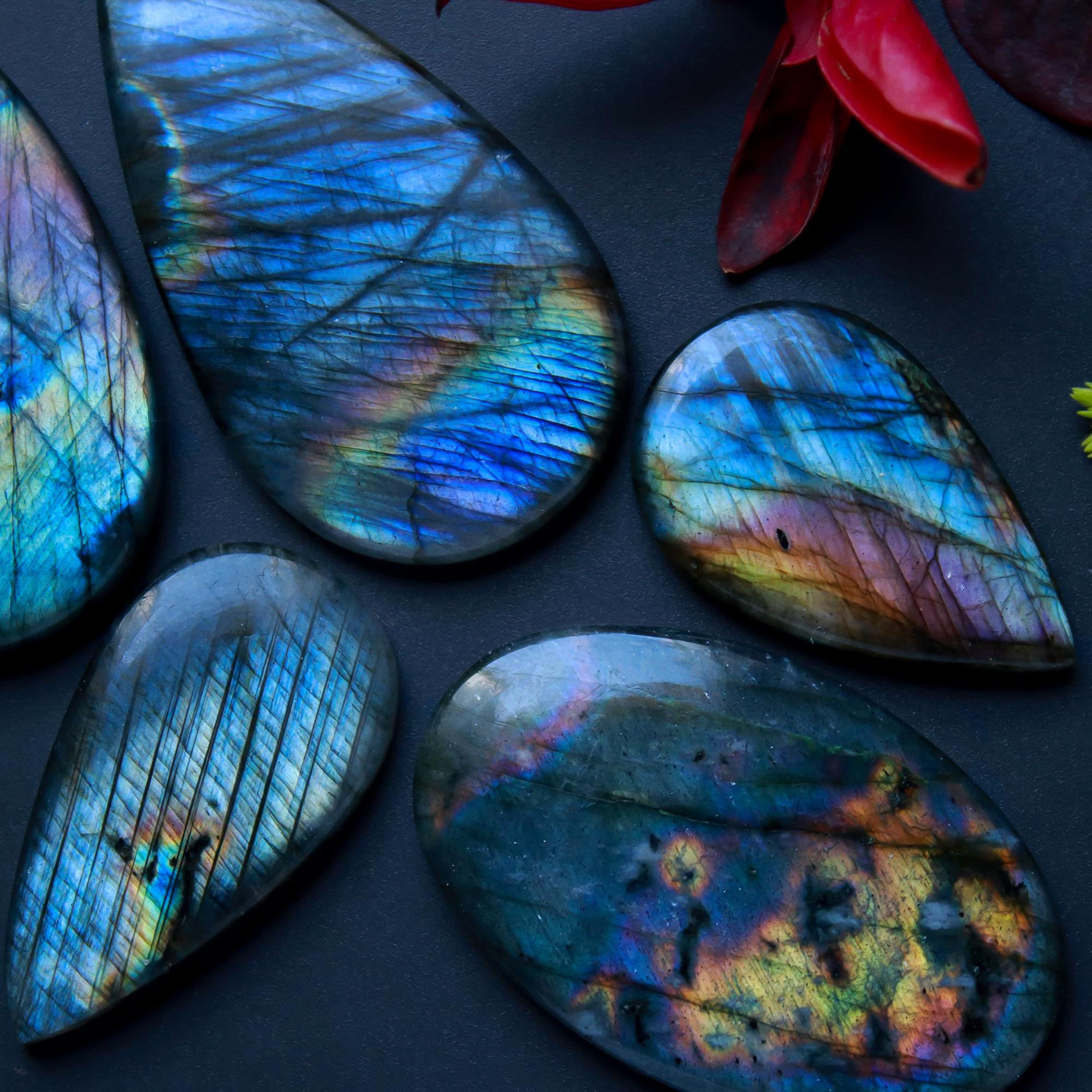 5 Pcs 228 Cts Natural Blue Labradorite Gemstone Cabochon Semi Precious Wholesale Lot Handmade Jewelry Making Supplies Pendant For Her 50x29 32x21mm13829