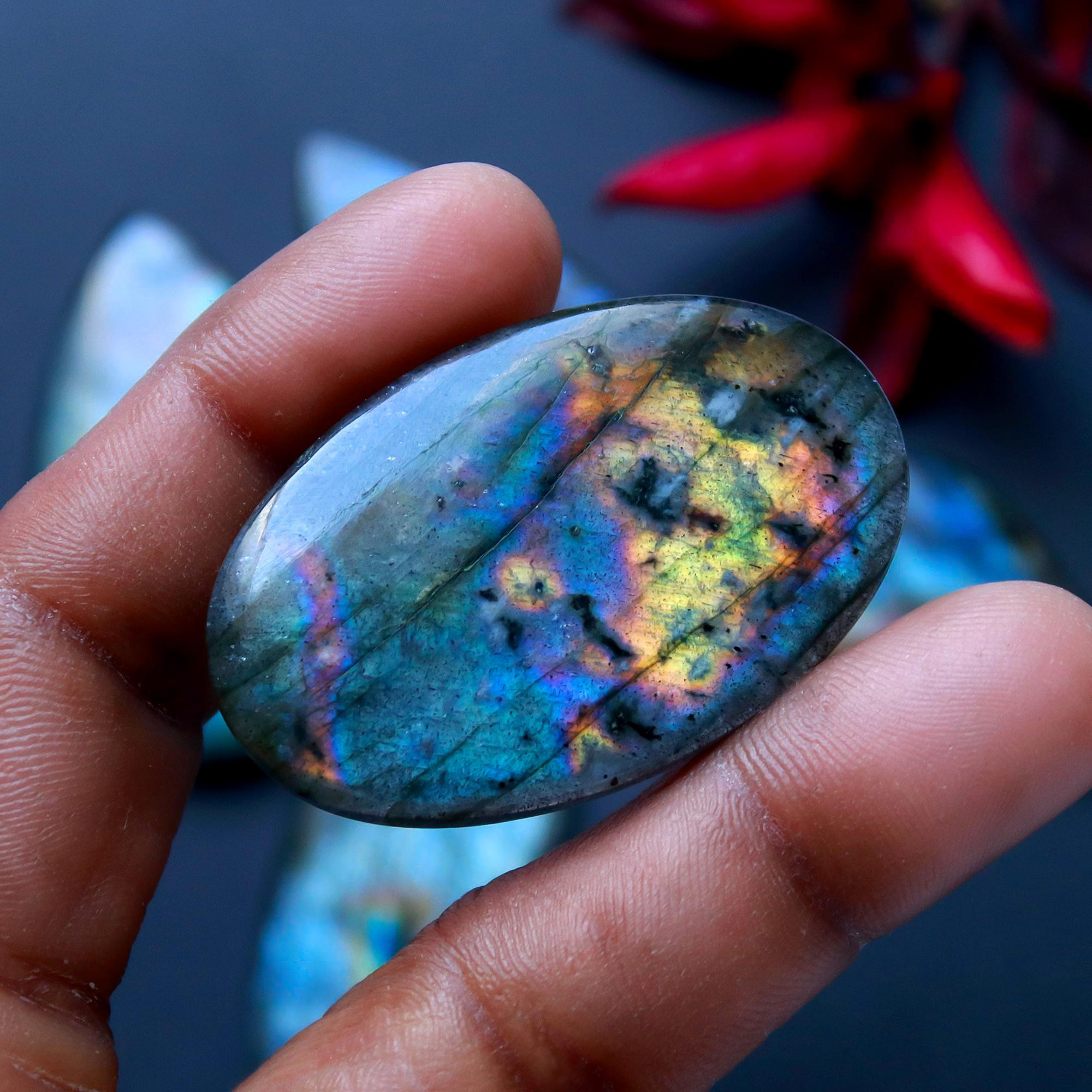 5 Pcs 228 Cts Natural Blue Labradorite Gemstone Cabochon Semi Precious Wholesale Lot Handmade Jewelry Making Supplies Pendant For Her 50x29 32x21mm13829