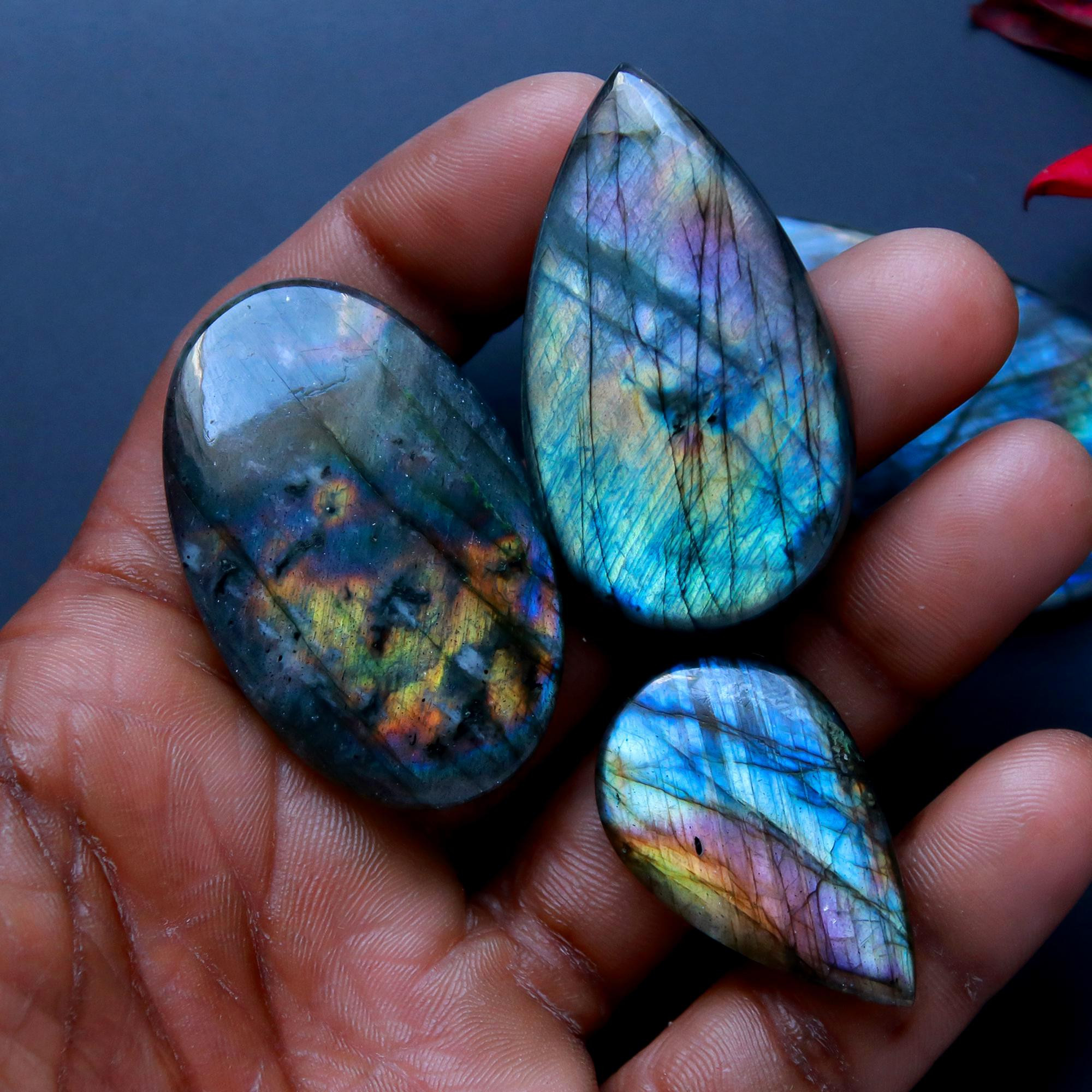 5 Pcs 228 Cts Natural Blue Labradorite Gemstone Cabochon Semi Precious Wholesale Lot Handmade Jewelry Making Supplies Pendant For Her 50x29 32x21mm13829
