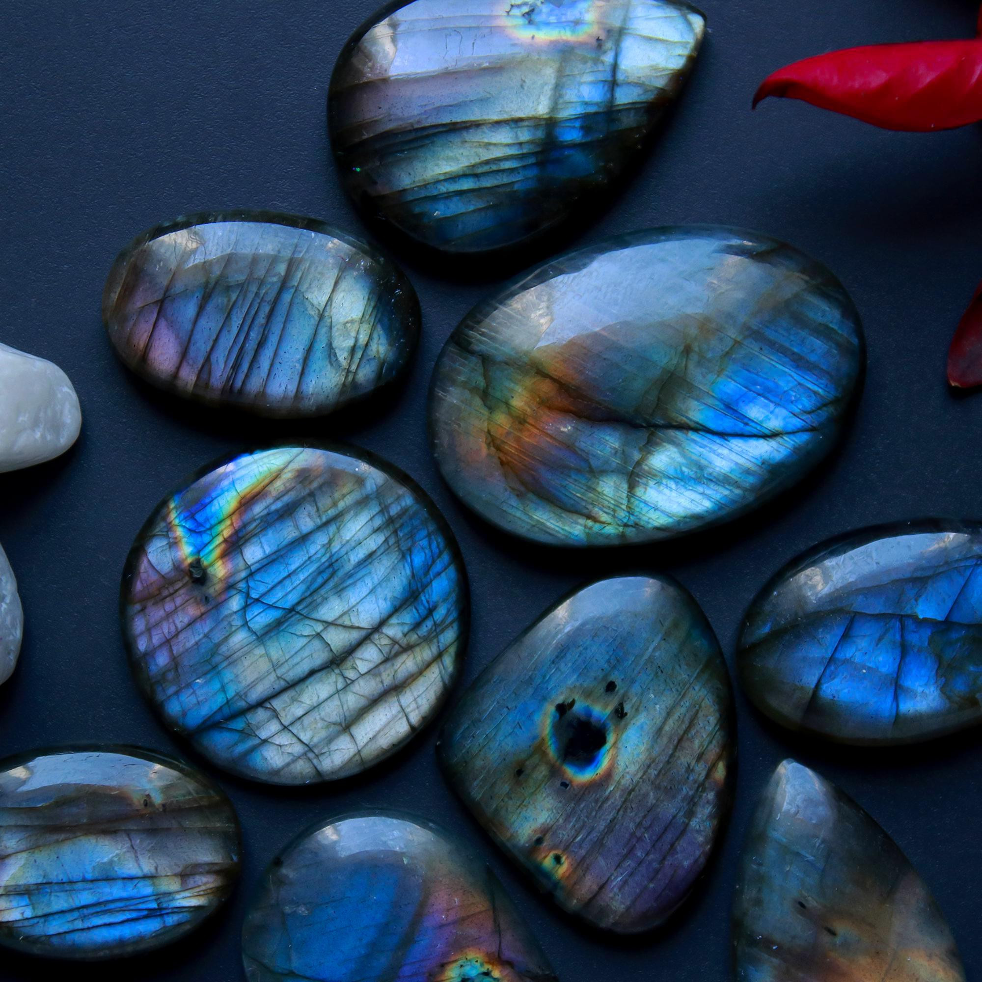 9 Pcs 190 Cts Natural Blue Labradorite Gemstone Cabochon Semi Precious Wholesale Lot Handmade Jewelry Making Supplies Pendant For Her 30x21 20x13mm13830