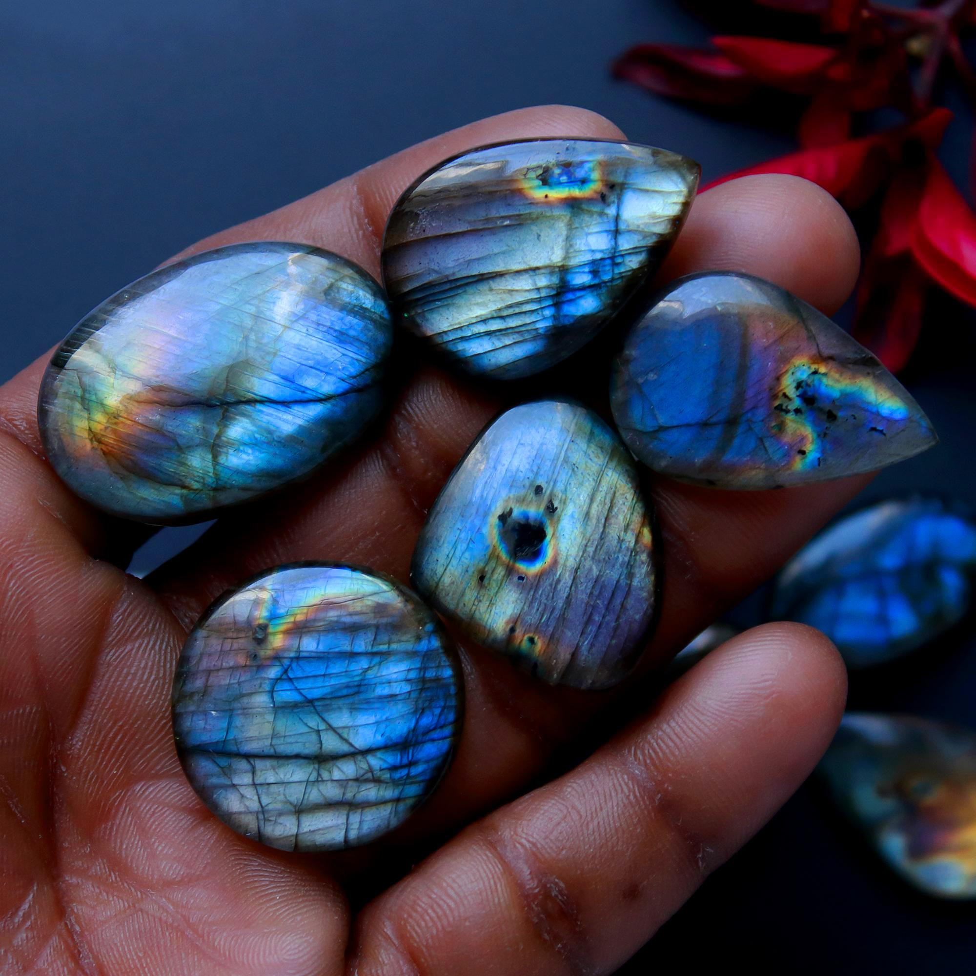 9 Pcs 190 Cts Natural Blue Labradorite Gemstone Cabochon Semi Precious Wholesale Lot Handmade Jewelry Making Supplies Pendant For Her 30x21 20x13mm13830