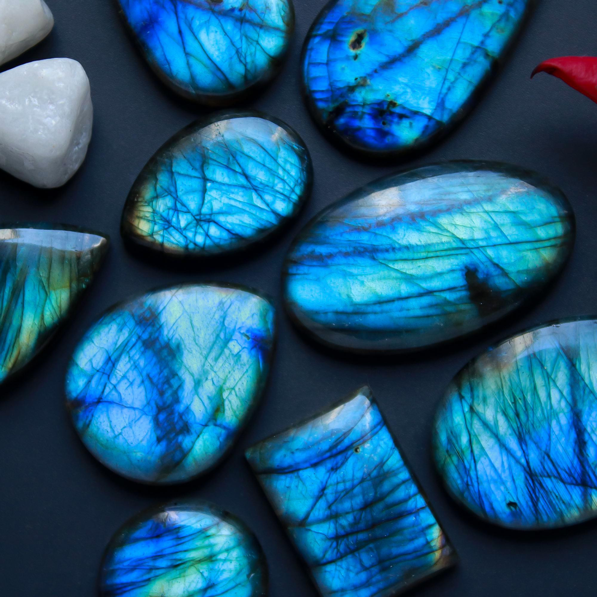 9 Pcs 263 Cts Natural Blue Labradorite Gemstone Cabochon Semi Precious Wholesale Lot Handmade Jewelry Making Supplies Pendant For Her 40x20 21x21mm13831