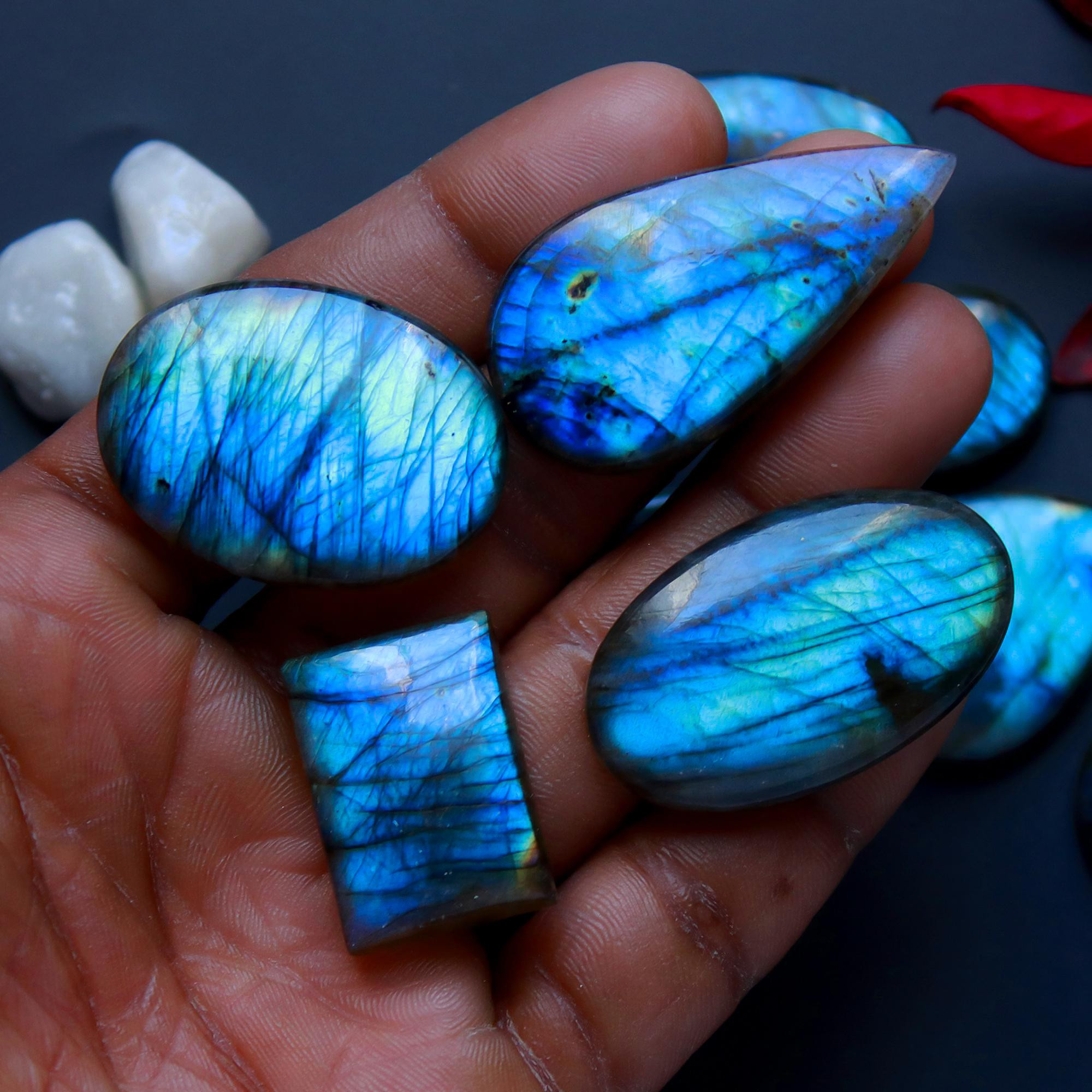 9 Pcs 263 Cts Natural Blue Labradorite Gemstone Cabochon Semi Precious Wholesale Lot Handmade Jewelry Making Supplies Pendant For Her 40x20 21x21mm13831
