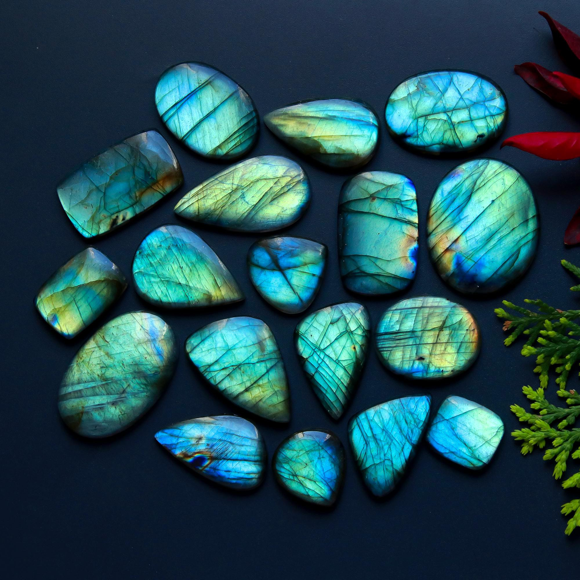 18 Pcs 287 Cts Natural Blue Labradorite Gemstone Cabochon Semi Precious Wholesale Lot Handmade Jewelry Making Supplies Pendant For Her 30x20 15x12mm13832