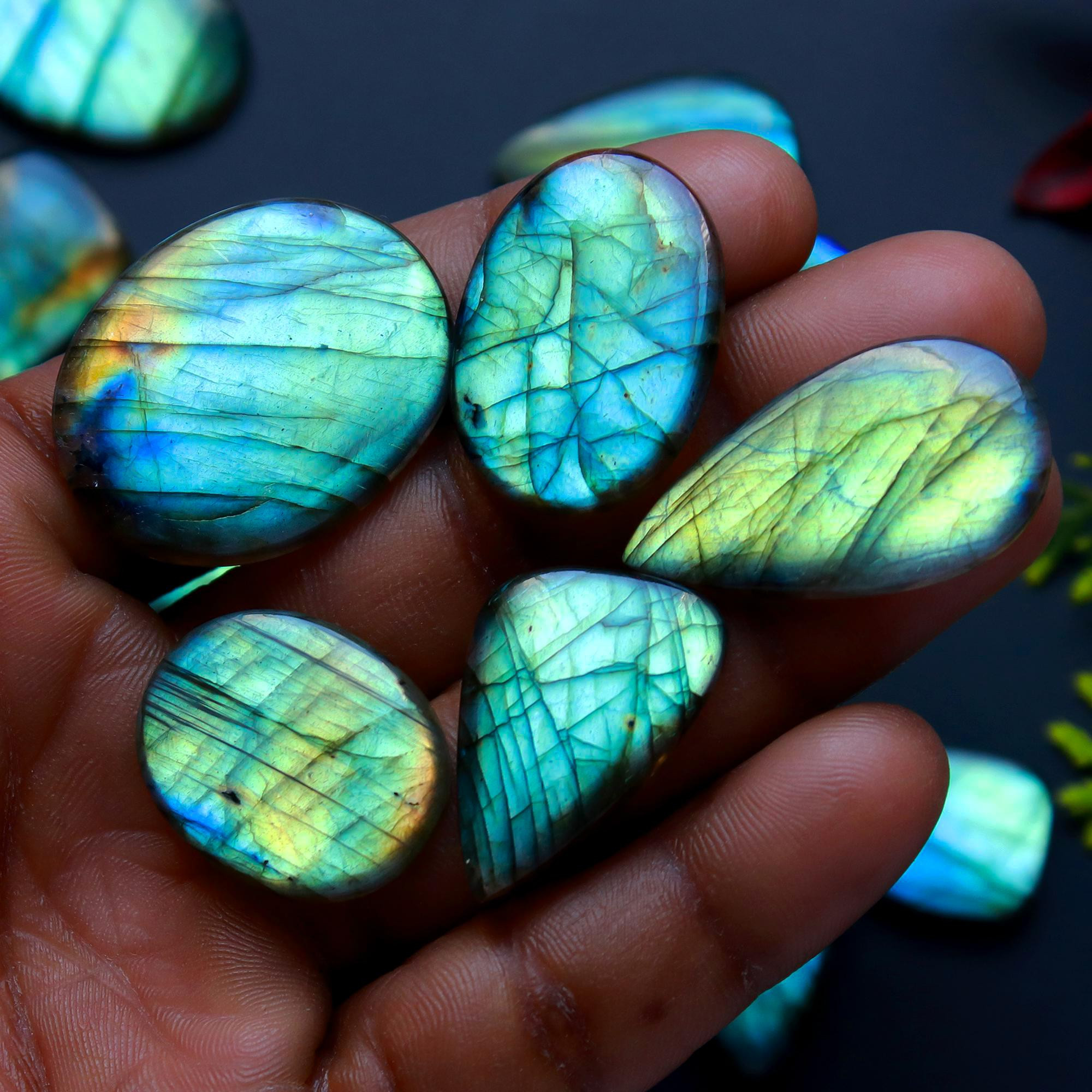 18 Pcs 287 Cts Natural Blue Labradorite Gemstone Cabochon Semi Precious Wholesale Lot Handmade Jewelry Making Supplies Pendant For Her 30x20 15x12mm13832