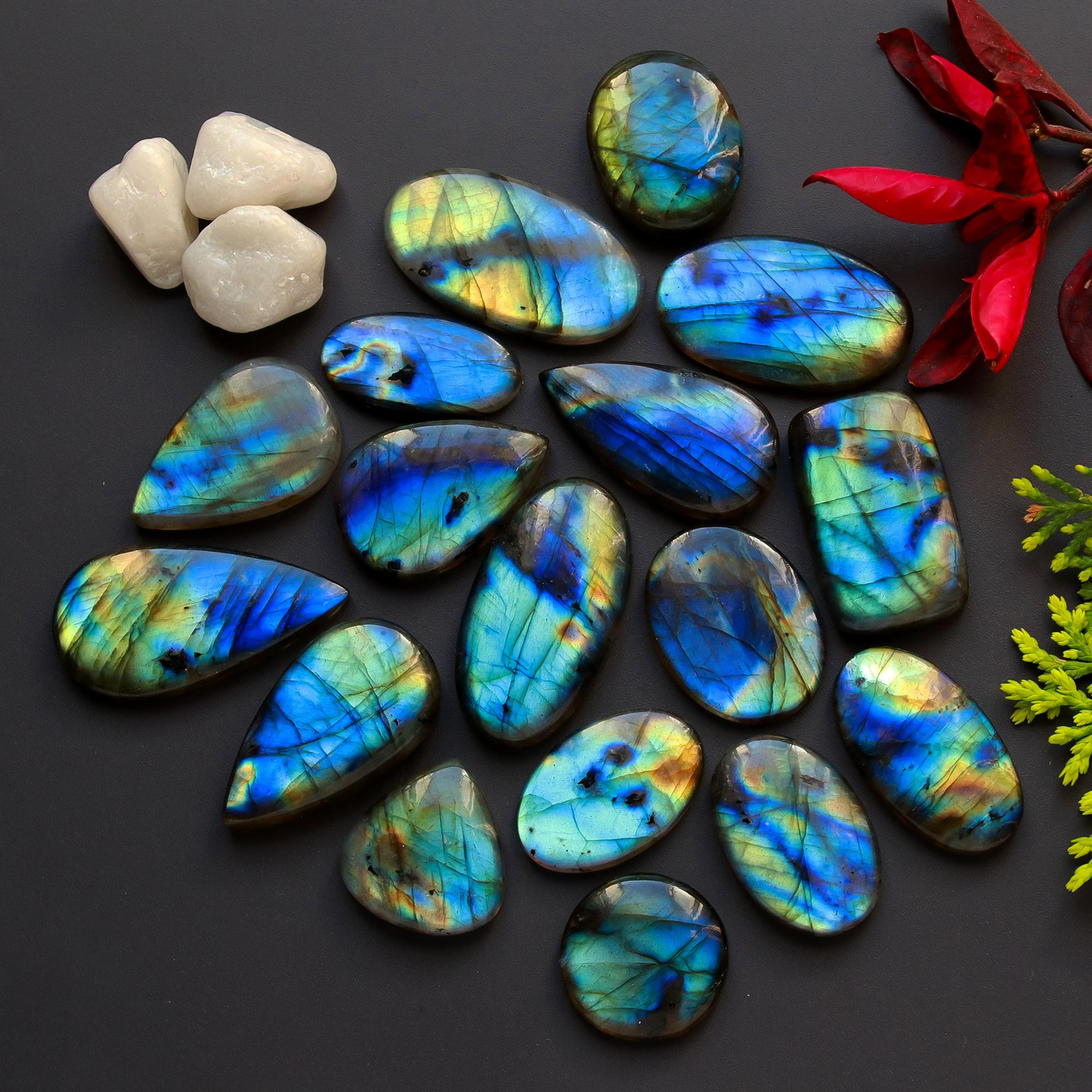 17 Pcs 389 Cts Natural Blue Labradorite Gemstone Cabochon Semi Precious Wholesale Lot Handmade Jewelry Making Supplies Pendant For Her 36x20 21x21mm13833