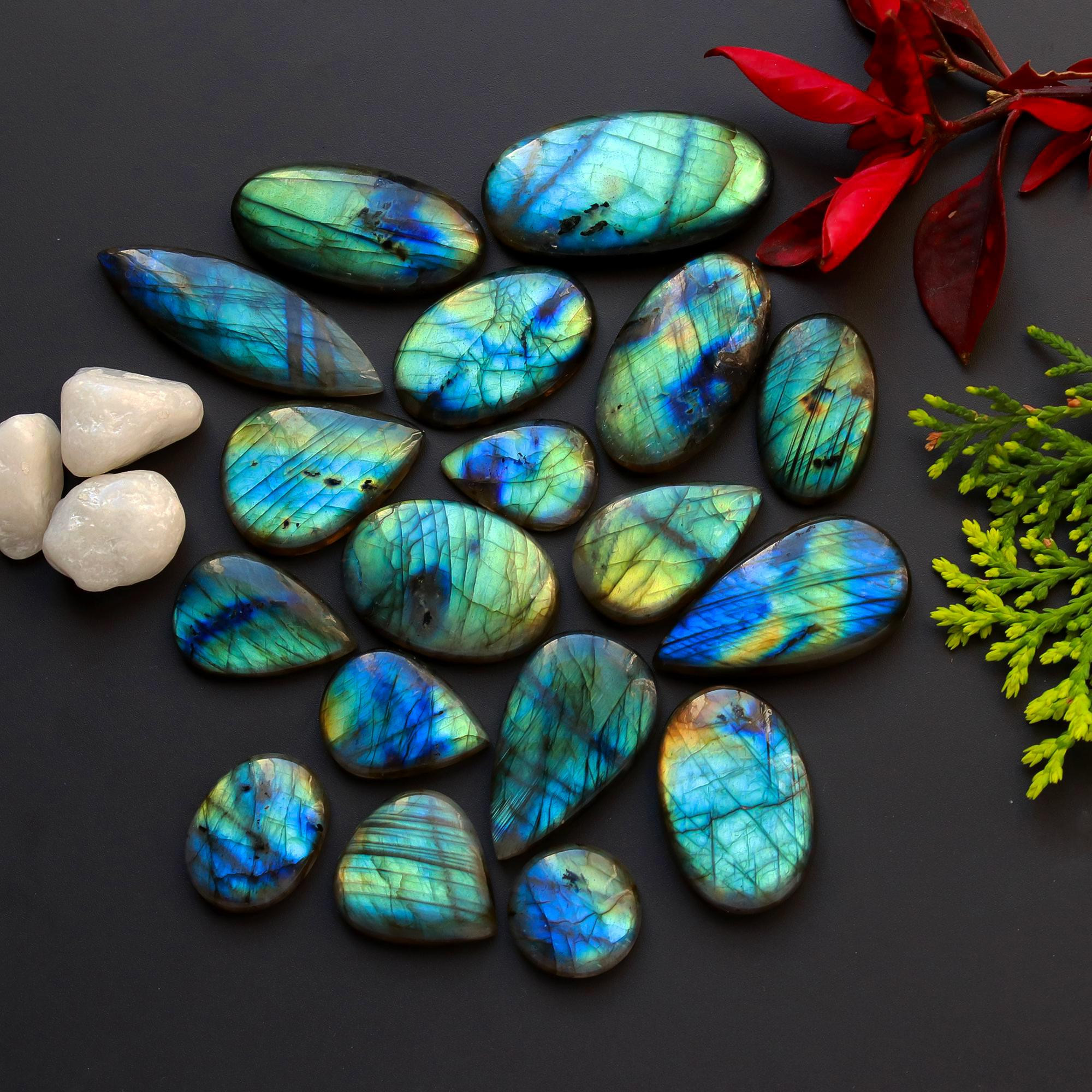 17 Pcs 361 Cts Natural Blue Labradorite Gemstone Cabochon Semi Precious Wholesale Lot Handmade Jewelry Making Supplies Pendant For Her 37x20 20x12mm13834