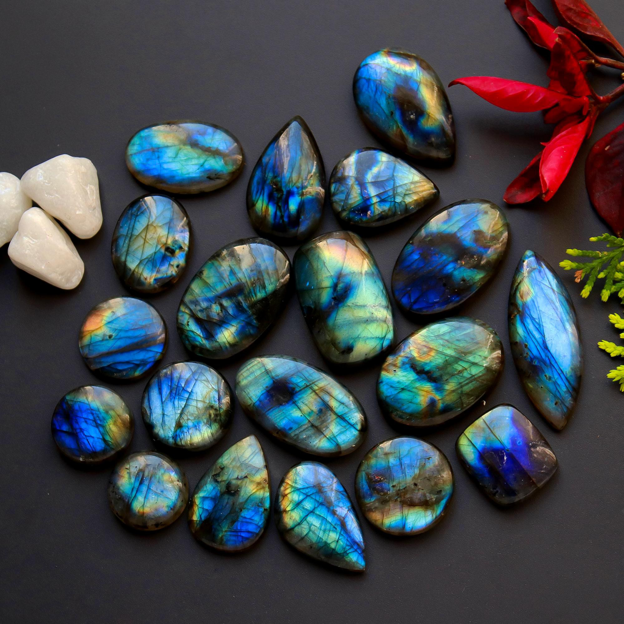 19 Pcs 345 Cts Natural Blue Labradorite Gemstone Cabochon Semi Precious Wholesale Lot Handmade Jewelry Making Supplies Pendant For Her 39x12 13x13mm13835
