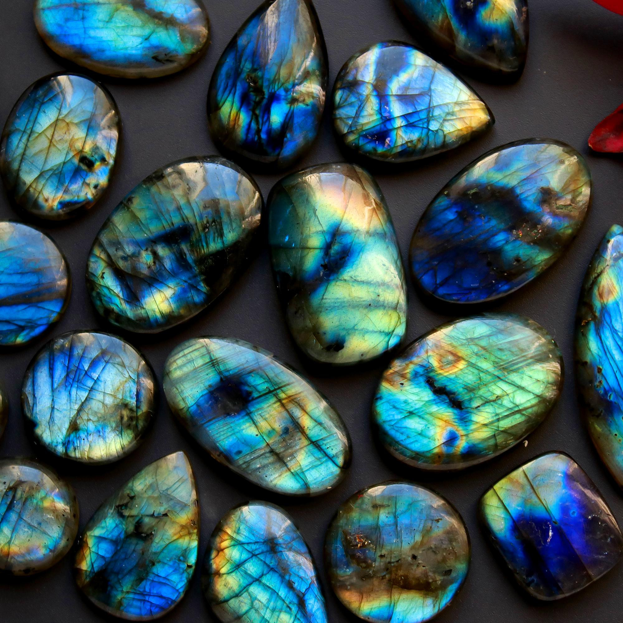 19 Pcs 345 Cts Natural Blue Labradorite Gemstone Cabochon Semi Precious Wholesale Lot Handmade Jewelry Making Supplies Pendant For Her 39x12 13x13mm13835