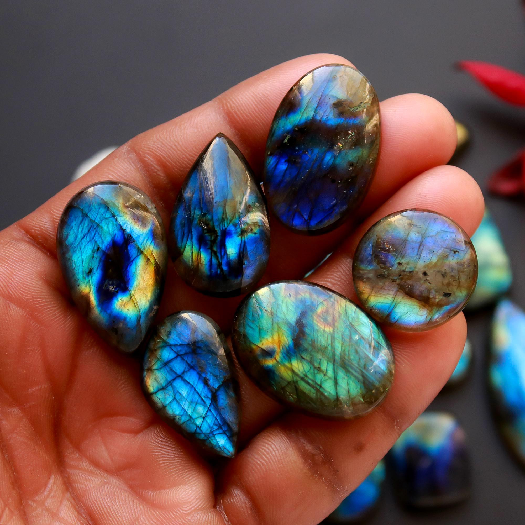 19 Pcs 345 Cts Natural Blue Labradorite Gemstone Cabochon Semi Precious Wholesale Lot Handmade Jewelry Making Supplies Pendant For Her 39x12 13x13mm13835