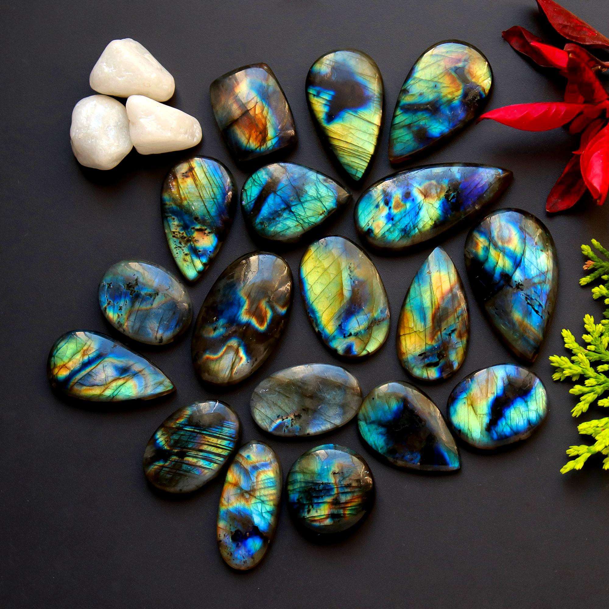 18 Pcs 366 Cts Natural Blue Labradorite Gemstone Cabochon Semi Precious Wholesale Lot Handmade Jewelry Making Supplies Pendant For Her 45x15 20x18mm13836