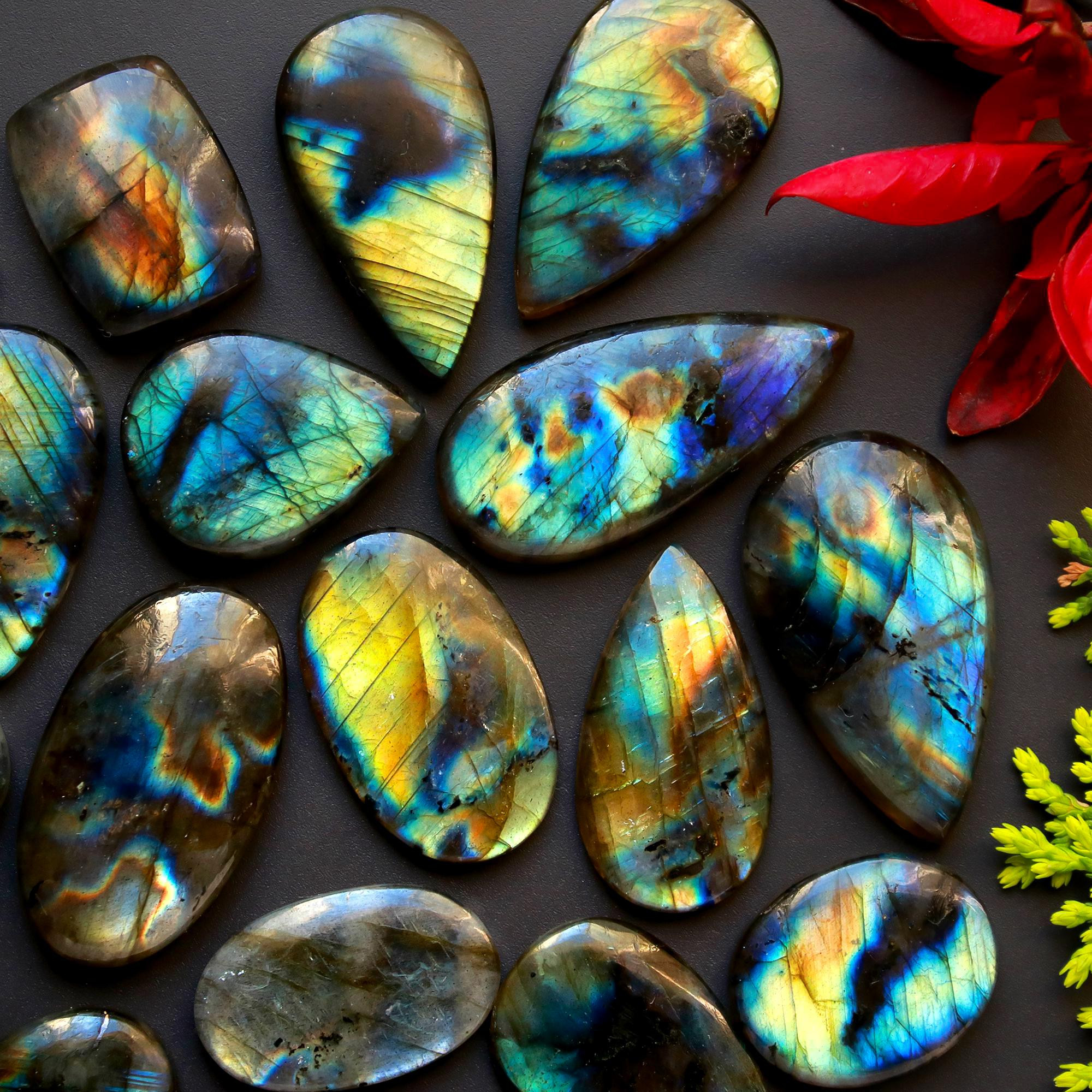 18 Pcs 366 Cts Natural Blue Labradorite Gemstone Cabochon Semi Precious Wholesale Lot Handmade Jewelry Making Supplies Pendant For Her 45x15 20x18mm13836