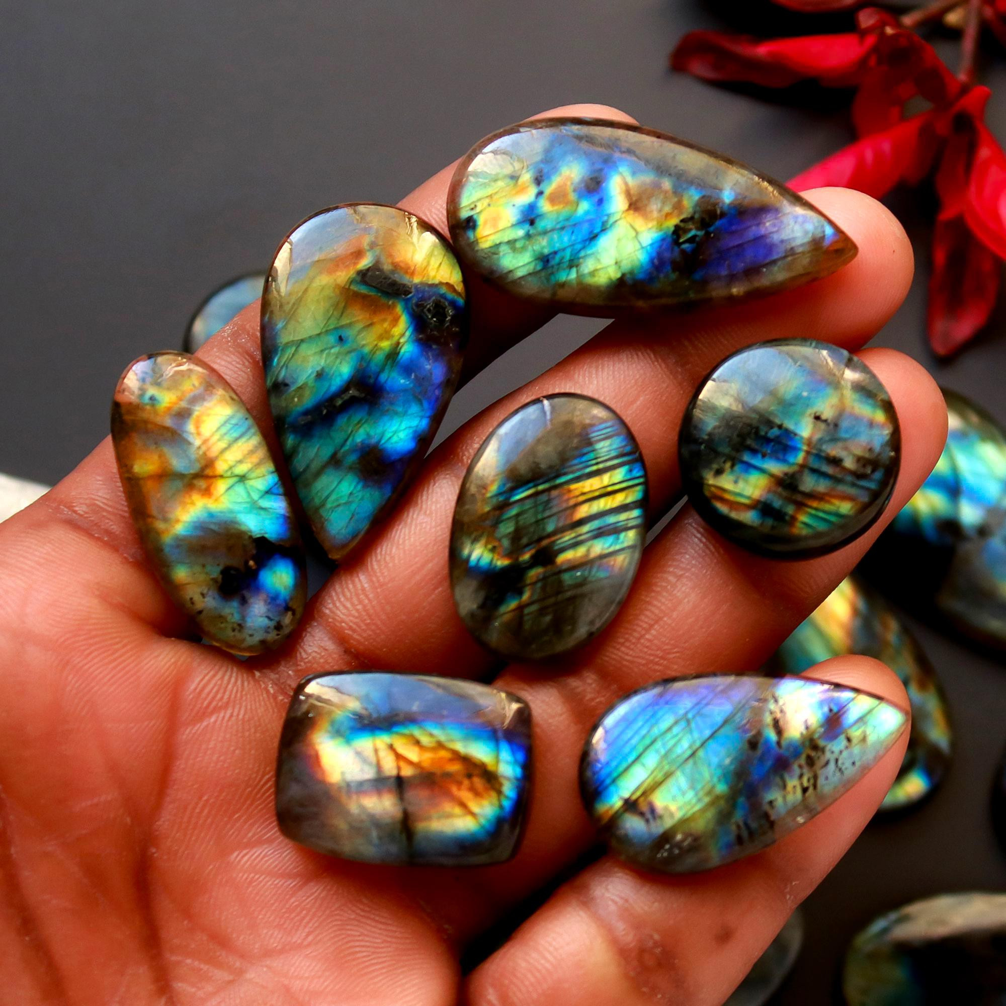 18 Pcs 366 Cts Natural Blue Labradorite Gemstone Cabochon Semi Precious Wholesale Lot Handmade Jewelry Making Supplies Pendant For Her 45x15 20x18mm13836