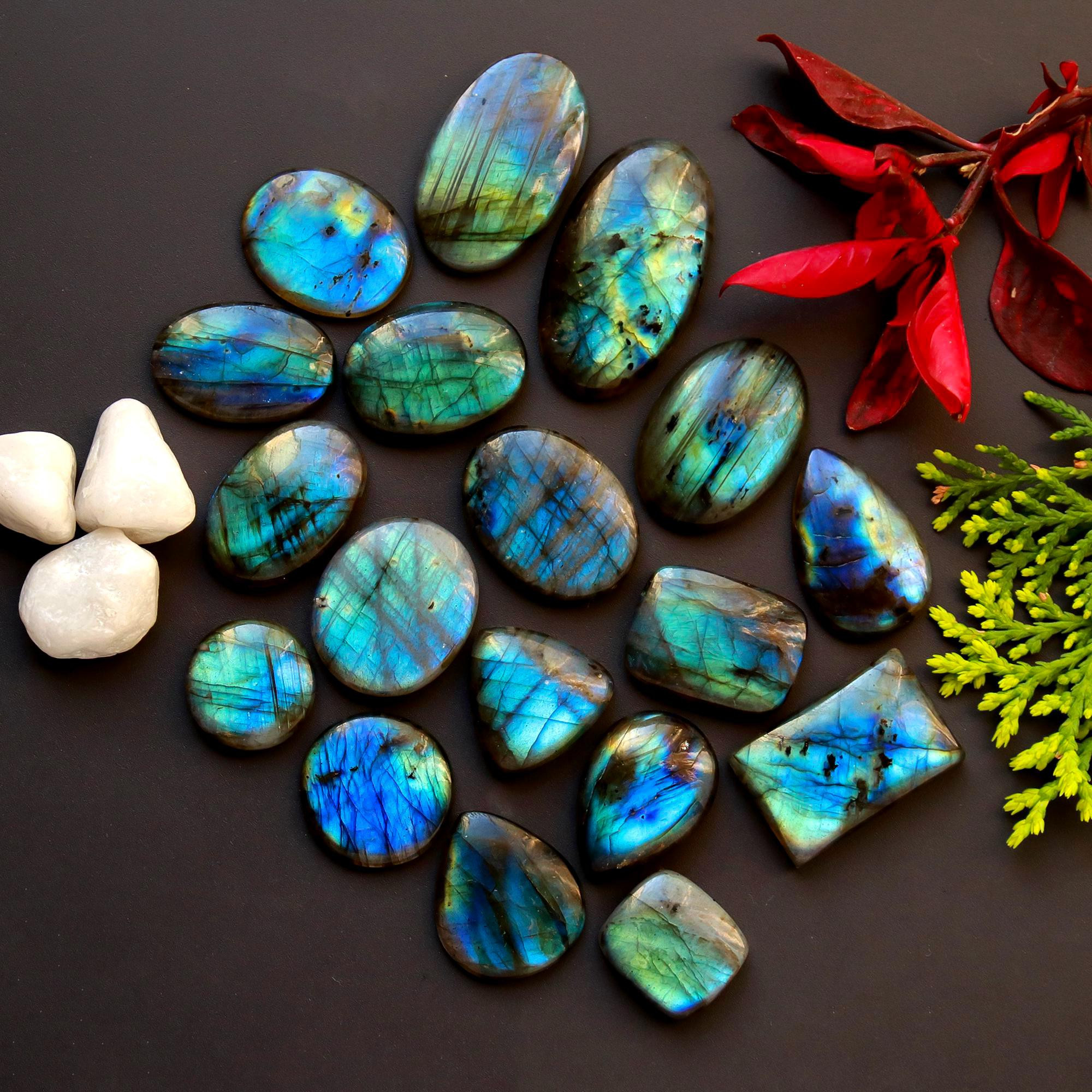 18 Pcs 331 Cts Natural Blue Labradorite Gemstone Cabochon Semi Precious Wholesale Lot Handmade Jewelry Making Supplies Pendant For Her 31x20 12x12mm13837