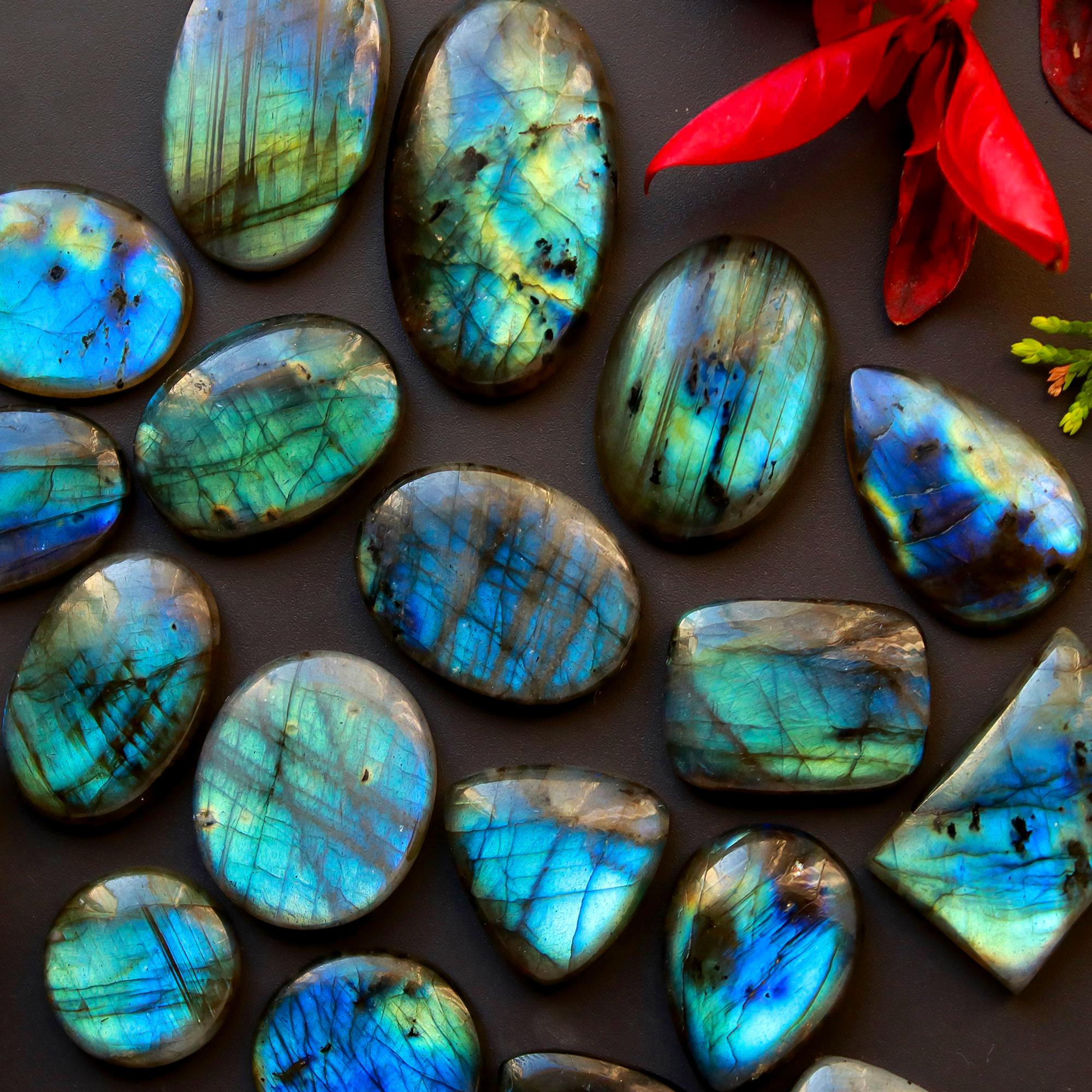 18 Pcs 331 Cts Natural Blue Labradorite Gemstone Cabochon Semi Precious Wholesale Lot Handmade Jewelry Making Supplies Pendant For Her 31x20 12x12mm13837