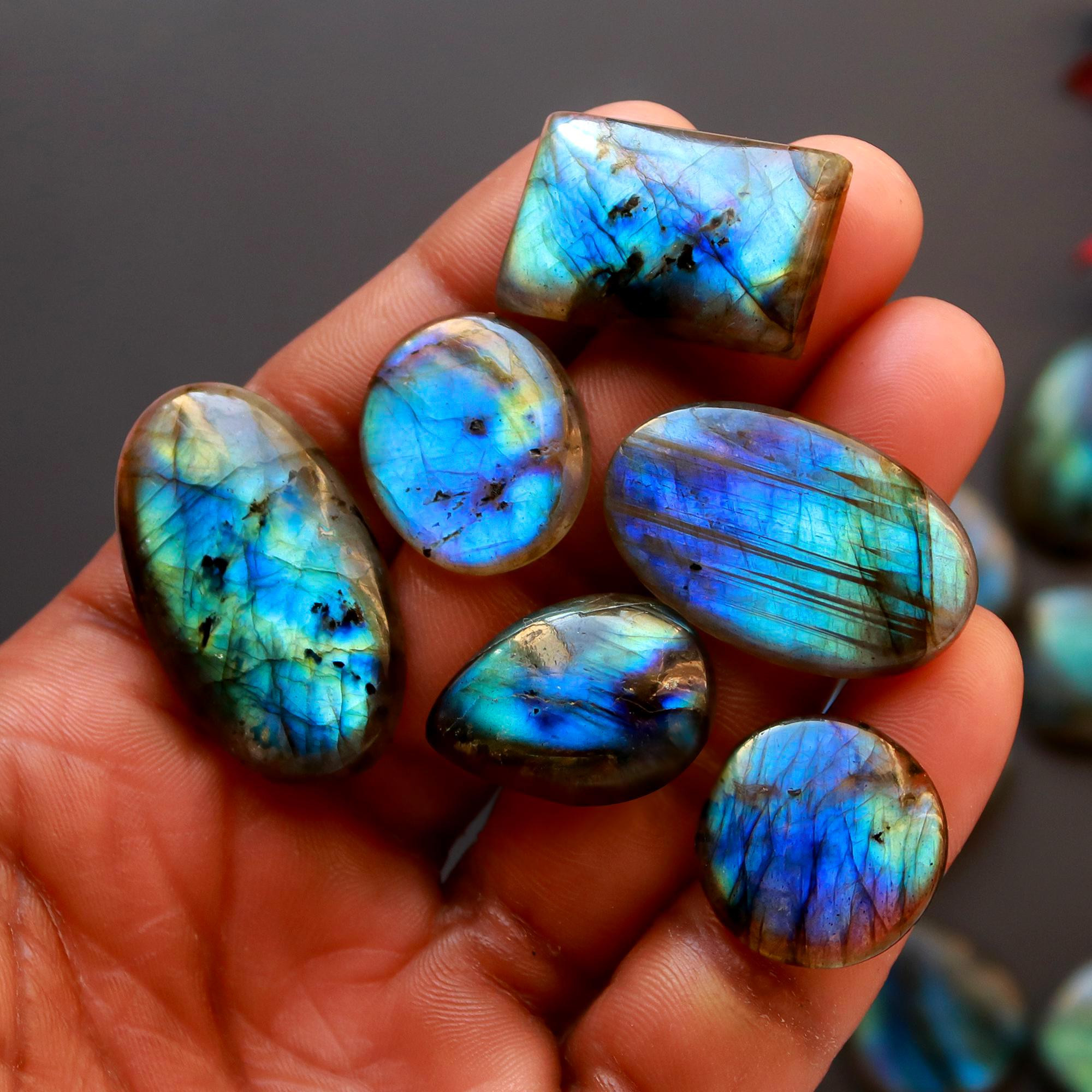 18 Pcs 331 Cts Natural Blue Labradorite Gemstone Cabochon Semi Precious Wholesale Lot Handmade Jewelry Making Supplies Pendant For Her 31x20 12x12mm13837