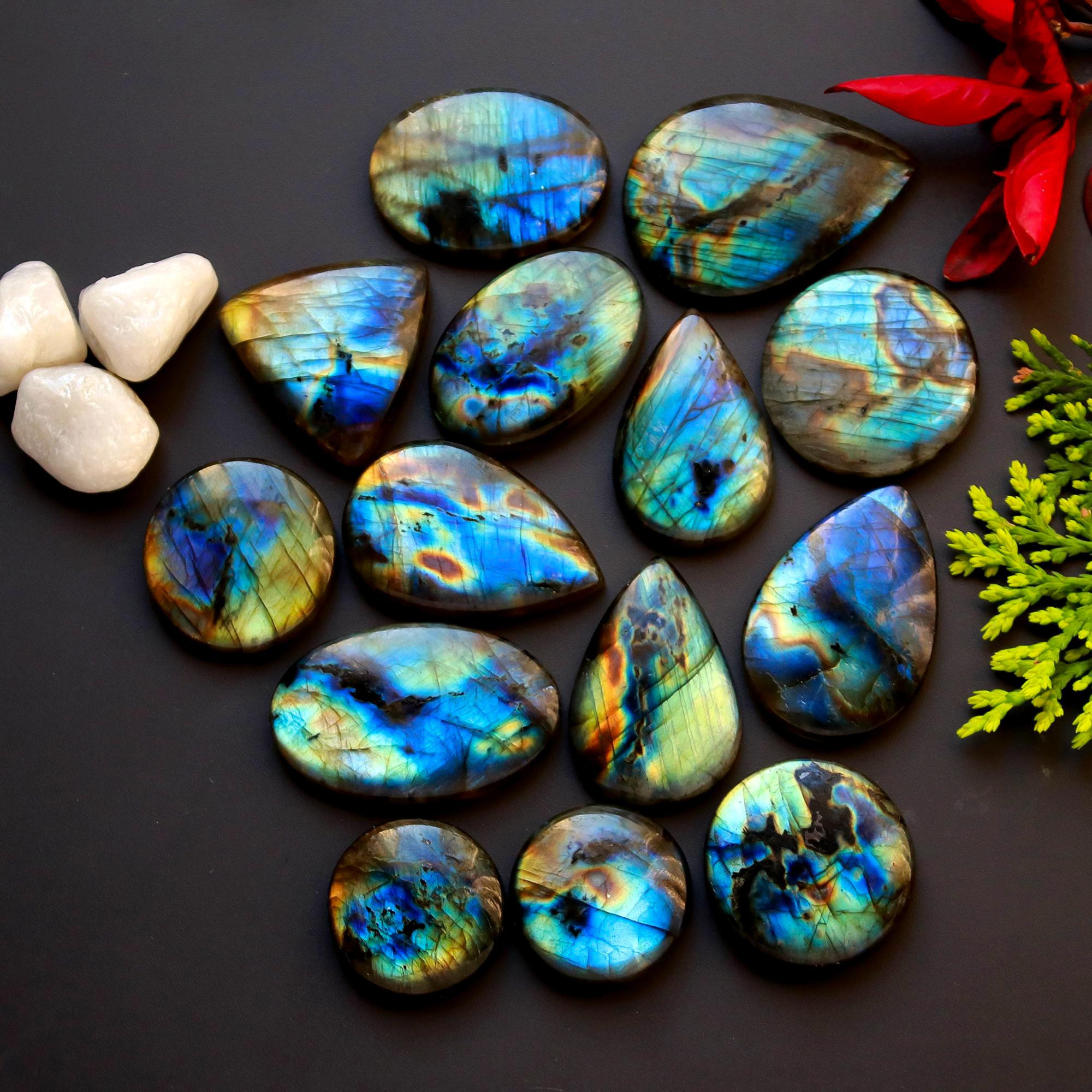 14 Pcs 423 Cts Natural Blue Labradorite Gemstone Cabochon Semi Precious Wholesale Lot Handmade Jewelry Making Supplies Pendant For Her 37x25 20x20mm13838