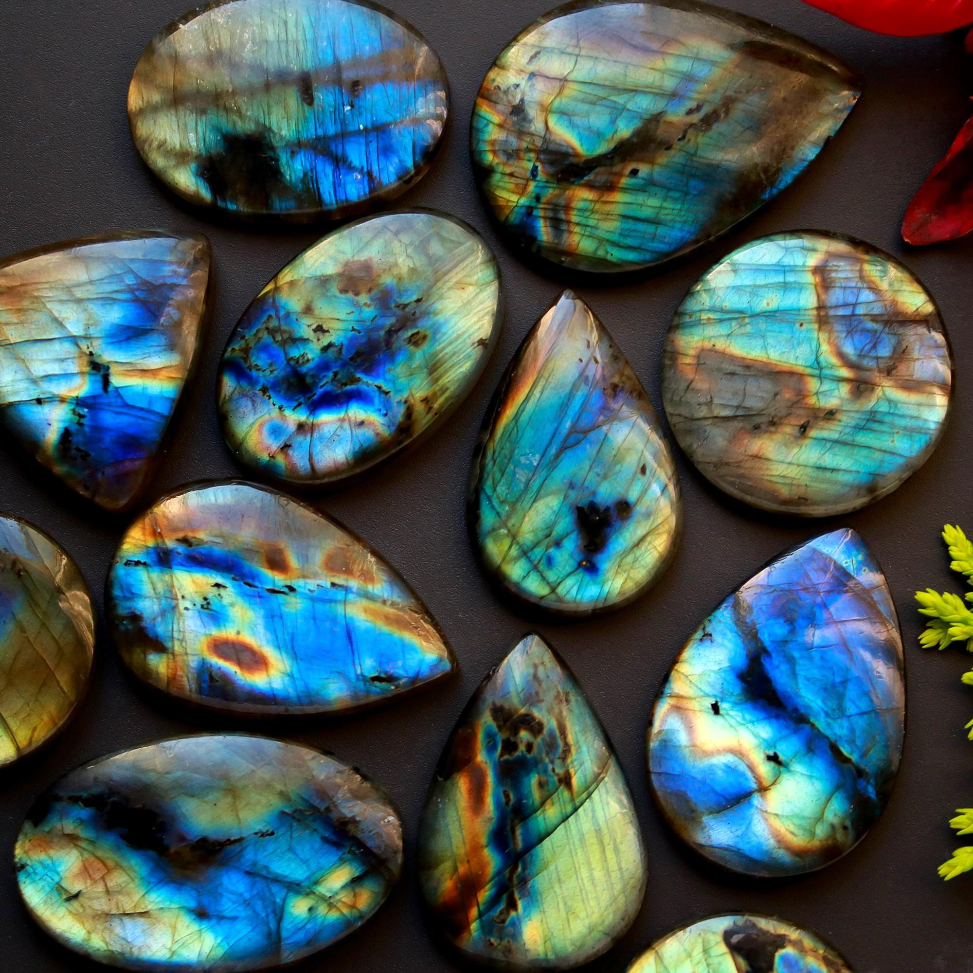 14 Pcs 423 Cts Natural Blue Labradorite Gemstone Cabochon Semi Precious Wholesale Lot Handmade Jewelry Making Supplies Pendant For Her 37x25 20x20mm13838