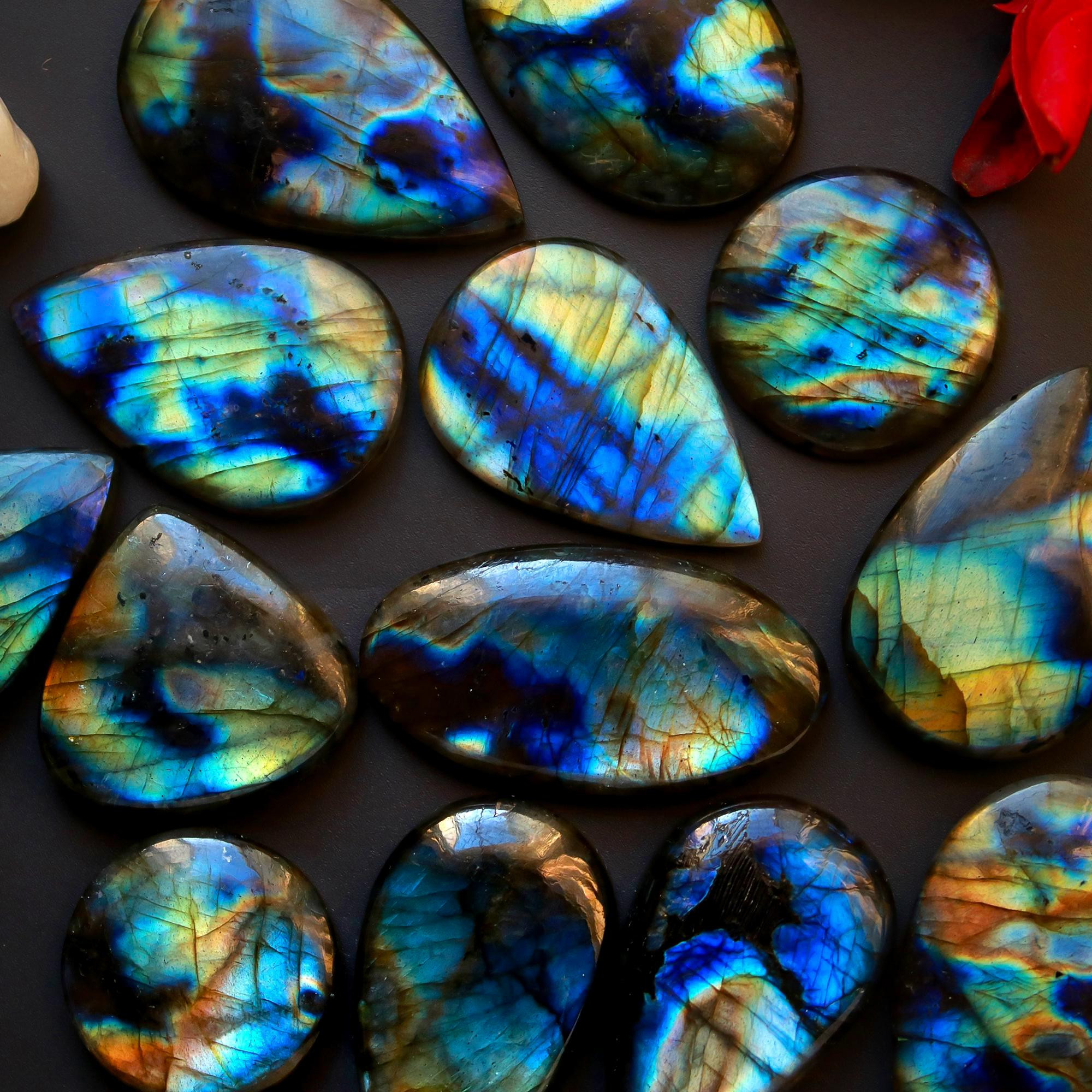 13 Pcs 398 Cts Natural Blue Labradorite Gemstone Cabochon Semi Precious Wholesale Lot Handmade Jewelry Making Supplies Pendant For Her 36x20 20x20mm13839