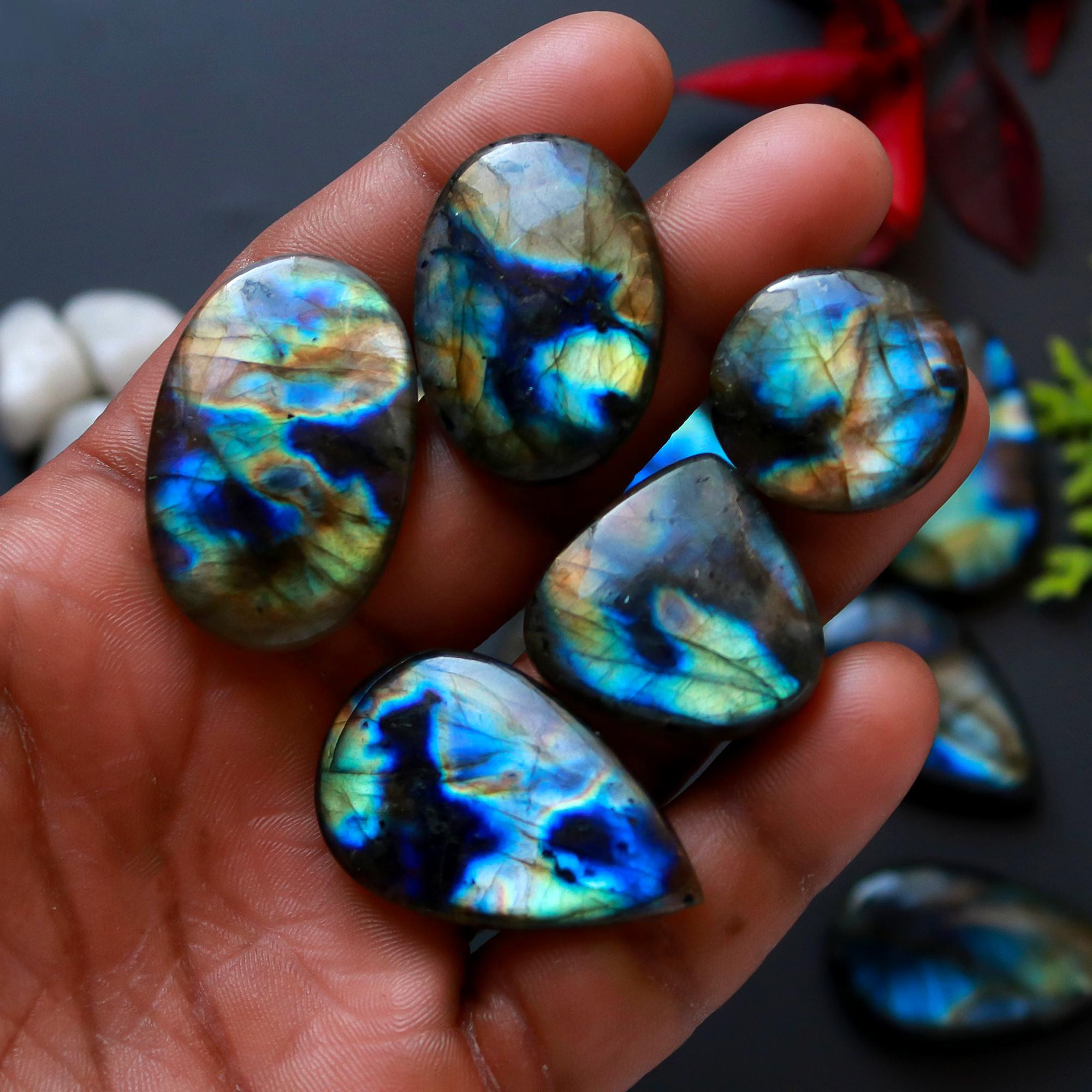 13 Pcs 398 Cts Natural Blue Labradorite Gemstone Cabochon Semi Precious Wholesale Lot Handmade Jewelry Making Supplies Pendant For Her 36x20 20x20mm13839