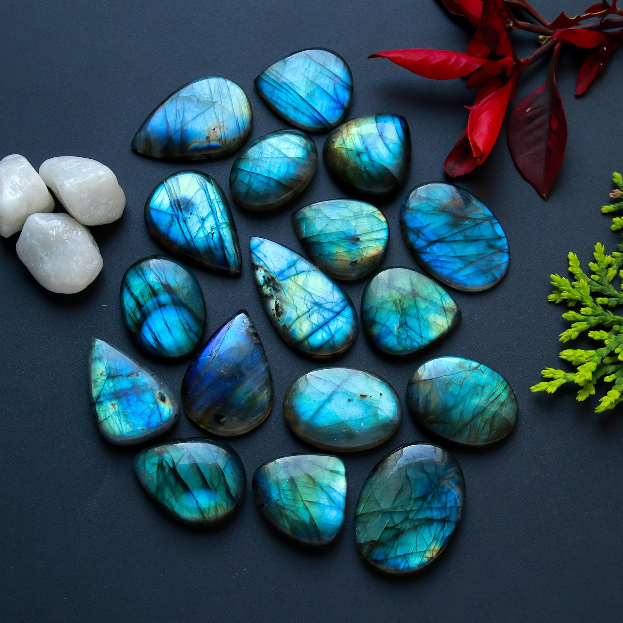 17 Pcs 268 Cts Natural Blue Labradorite Gemstone Cabochon Semi Precious Wholesale Lot Handmade Jewelry Making Supplies Pendant For Her 30x15 20x18mm13840