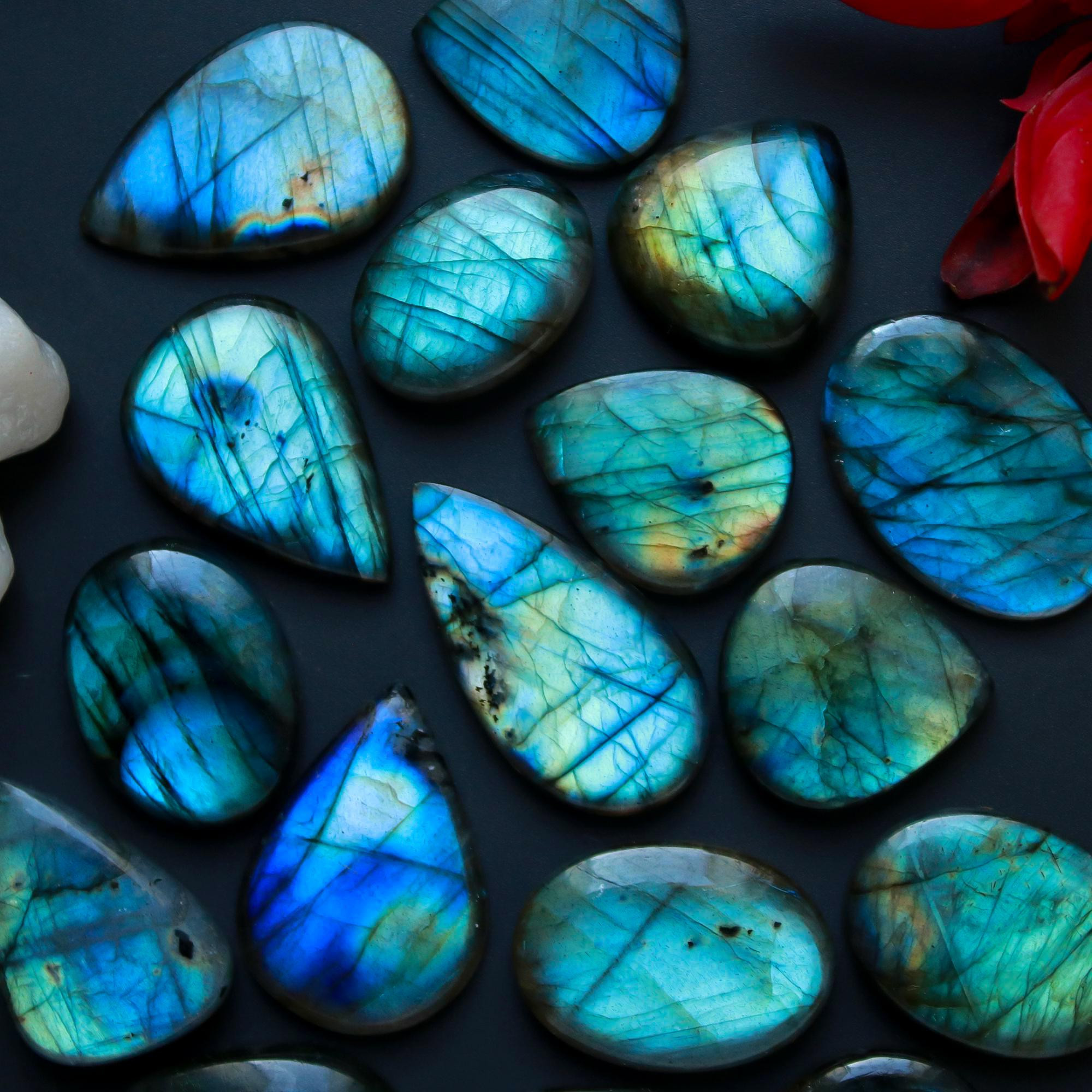 17 Pcs 268 Cts Natural Blue Labradorite Gemstone Cabochon Semi Precious Wholesale Lot Handmade Jewelry Making Supplies Pendant For Her 30x15 20x18mm13840