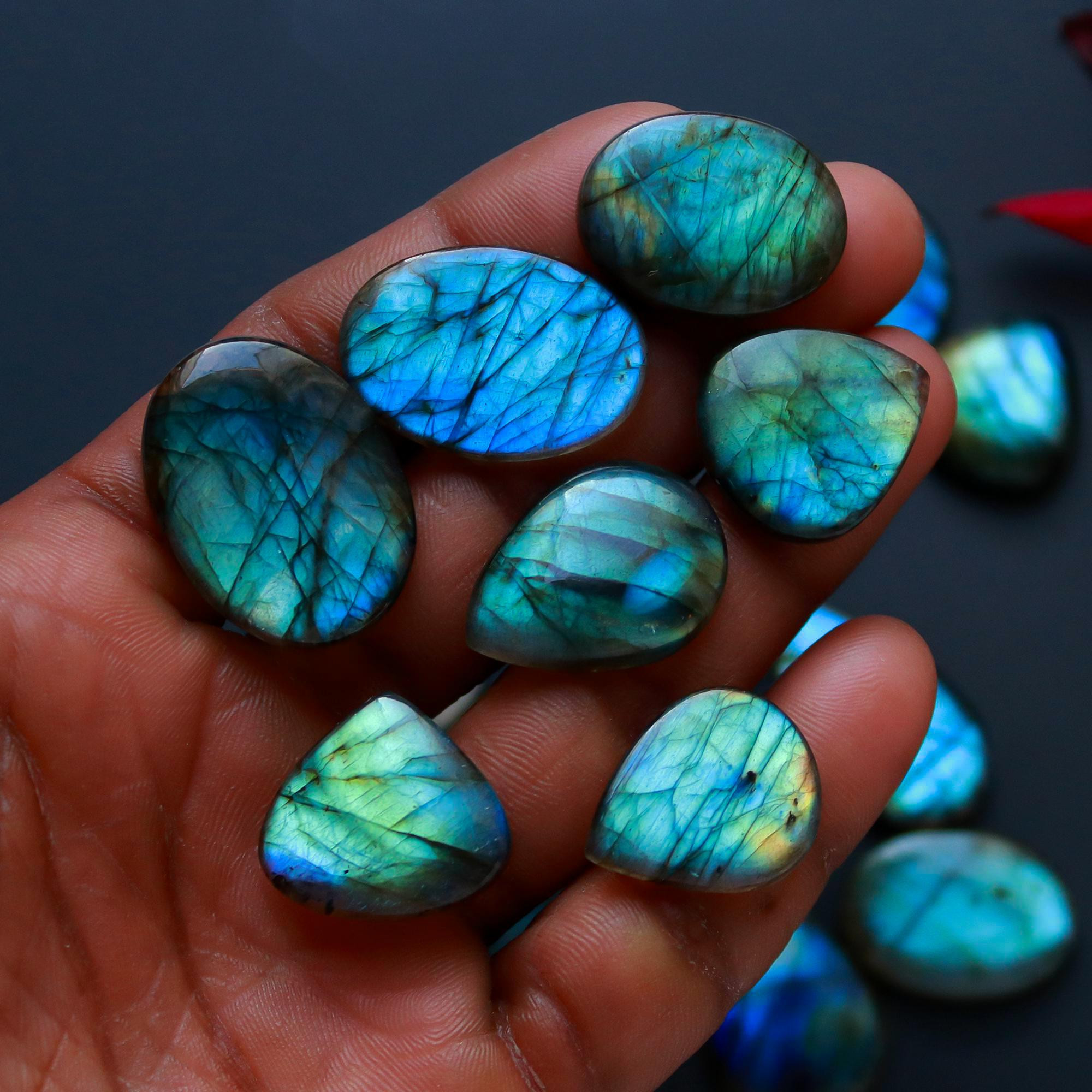 17 Pcs 268 Cts Natural Blue Labradorite Gemstone Cabochon Semi Precious Wholesale Lot Handmade Jewelry Making Supplies Pendant For Her 30x15 20x18mm13840