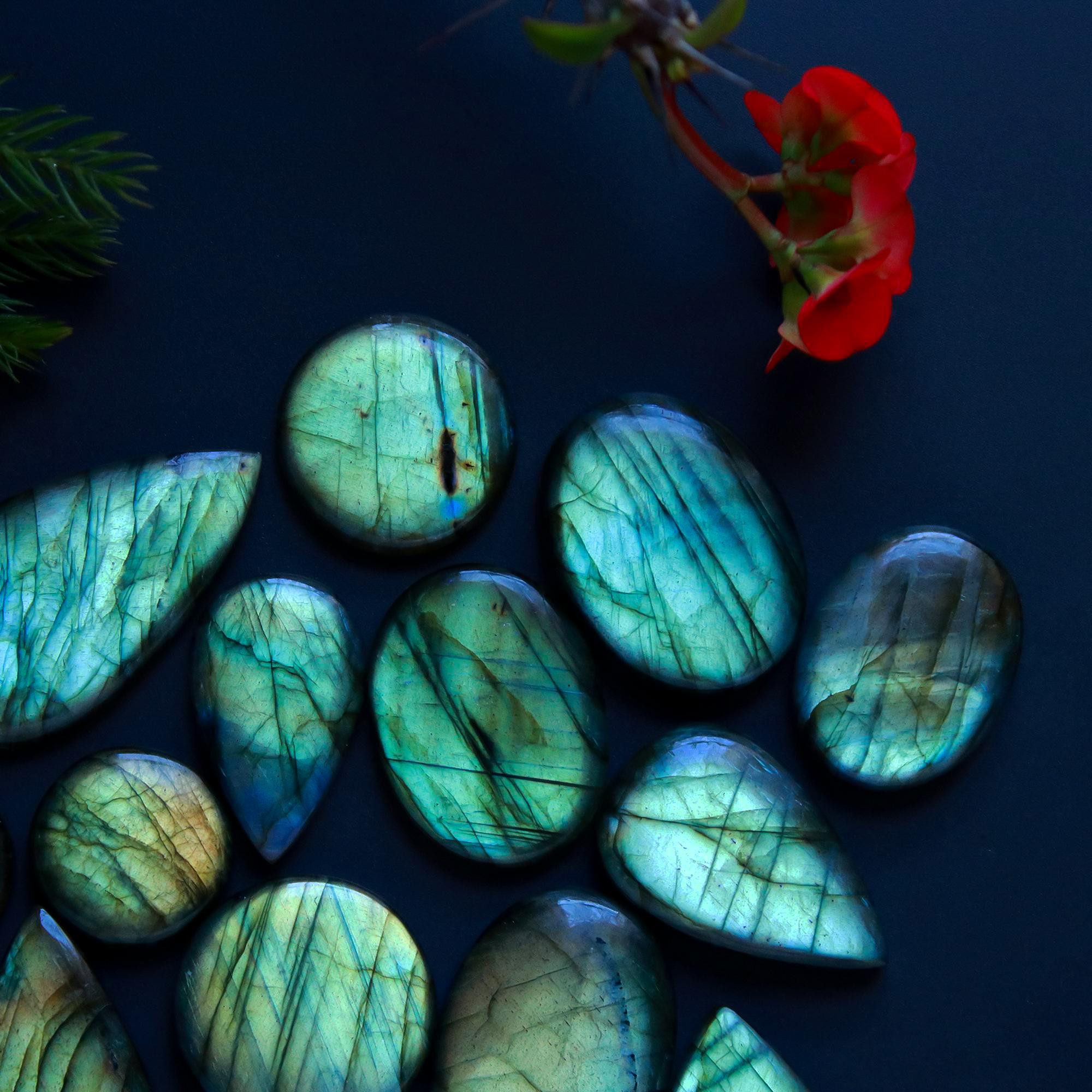 13 Pcs 343 Cts Natural Blue Labradorite Gemstone Cabochon Semi Precious Wholesale Lot Handmade Jewelry Making Supplies Pendant For Her 38x21 18x18mm13841