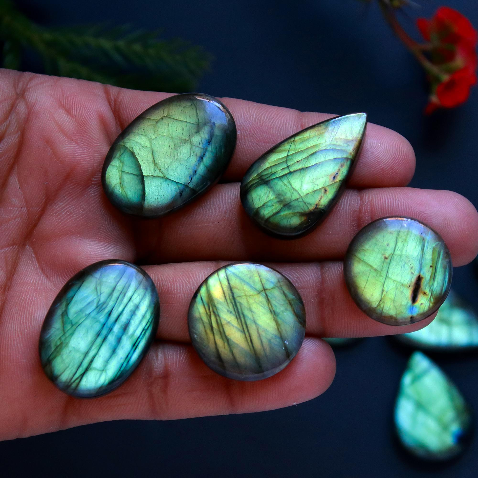 13 Pcs 343 Cts Natural Blue Labradorite Gemstone Cabochon Semi Precious Wholesale Lot Handmade Jewelry Making Supplies Pendant For Her 38x21 18x18mm13841