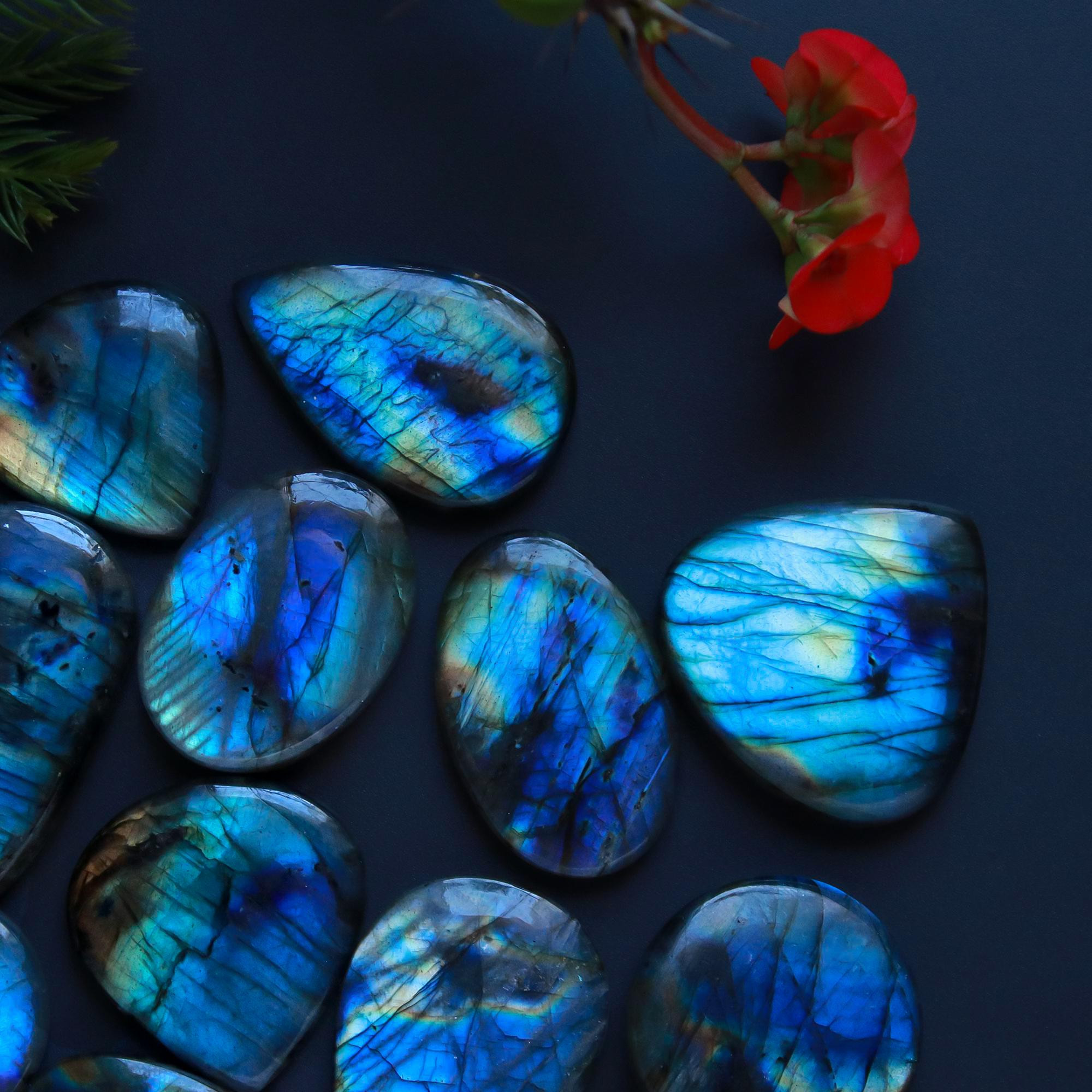 12 Pcs 379 Cts Natural Blue Labradorite Gemstone Cabochon Semi Precious Wholesale Lot Handmade Jewelry Making Supplies Pendant For Her 45x22 21x20mm13842