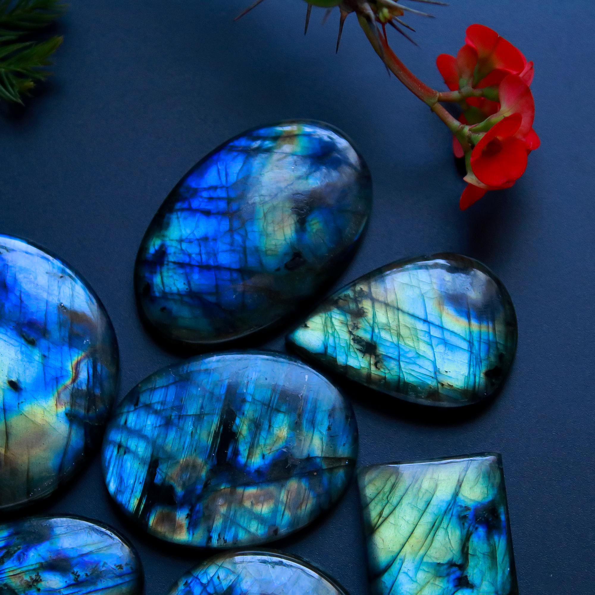 7 Pcs 462 Cts Natural Blue Labradorite Gemstone Cabochon Semi Precious Wholesale Lot Handmade Jewelry Making Supplies Pendant For Her 41x41 45x26mm13844